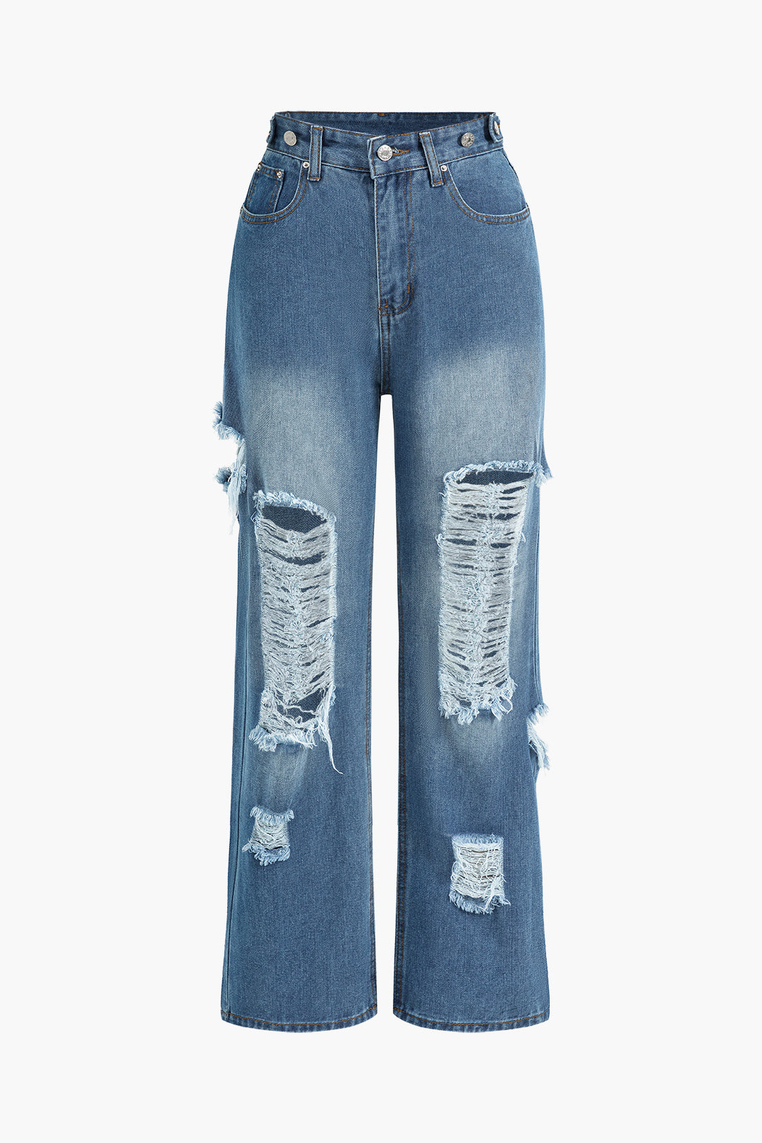 Denim Cut Out Washed Straight Leg Jeans