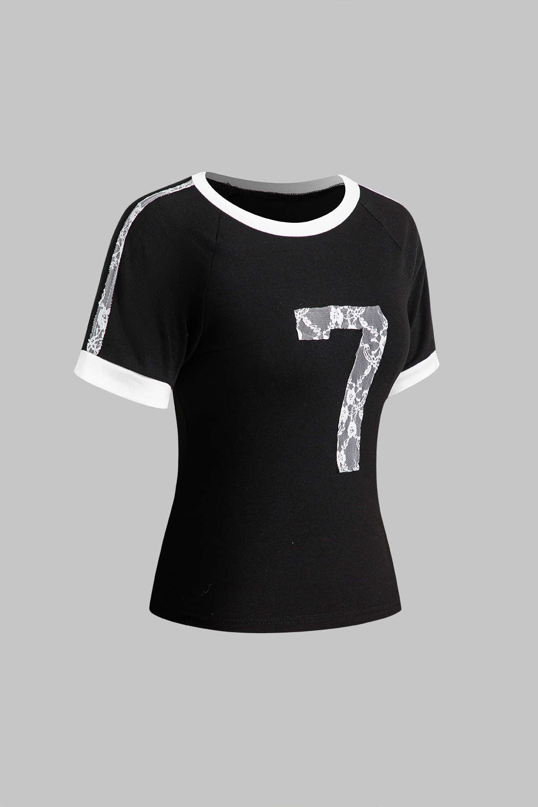 Number 7 Lace Patchwork Short Sleeve T-Shirt