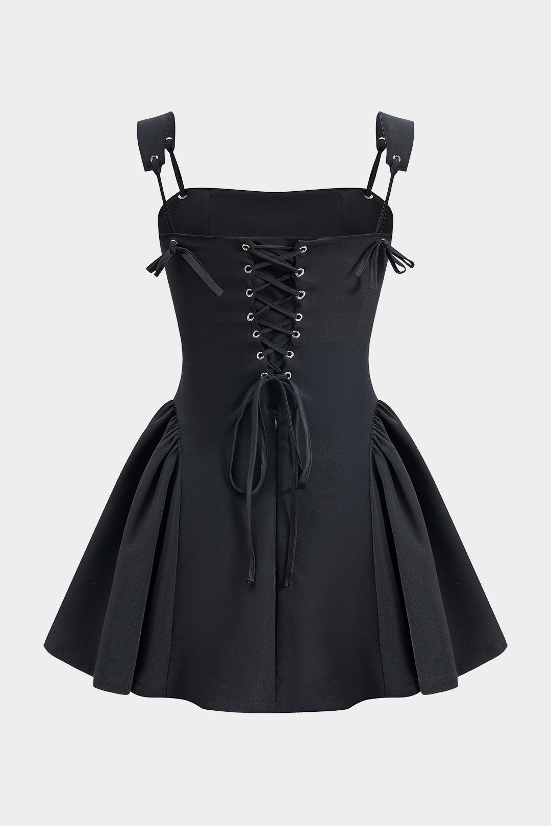 Pleated Bow Zipper Tie Back Slip Mini Dress