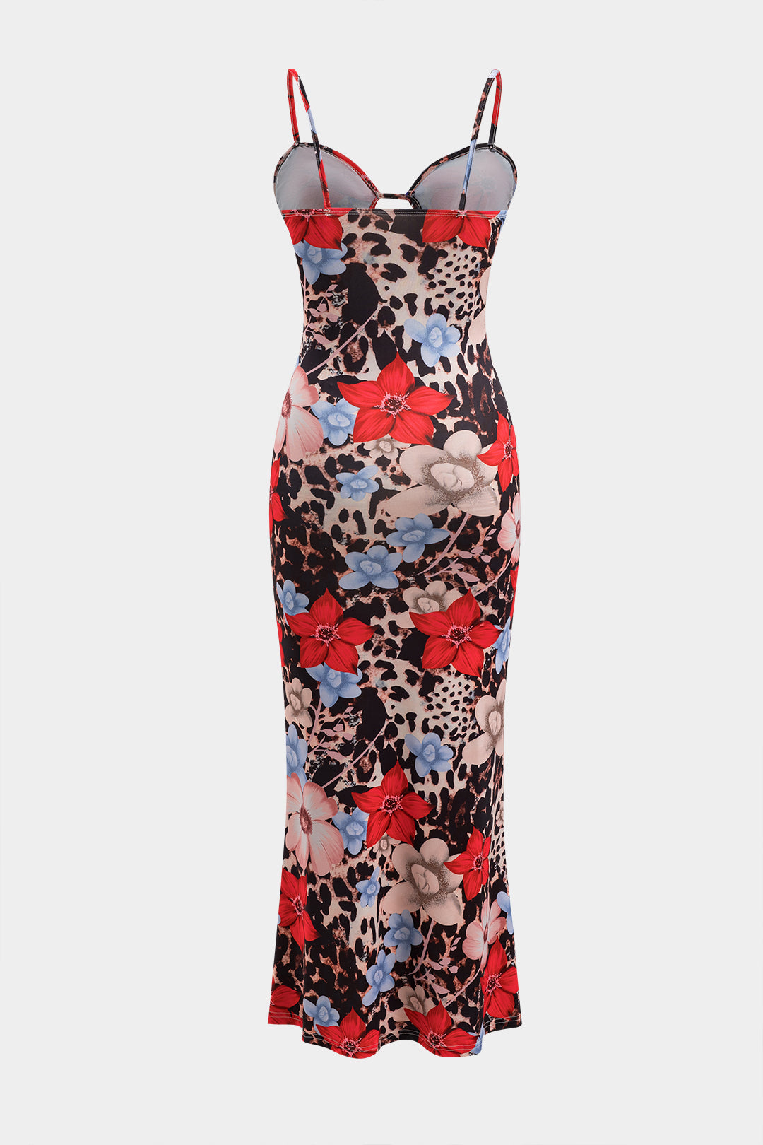 Floral Print Ruffle Cut Out Slip Maxi Dress