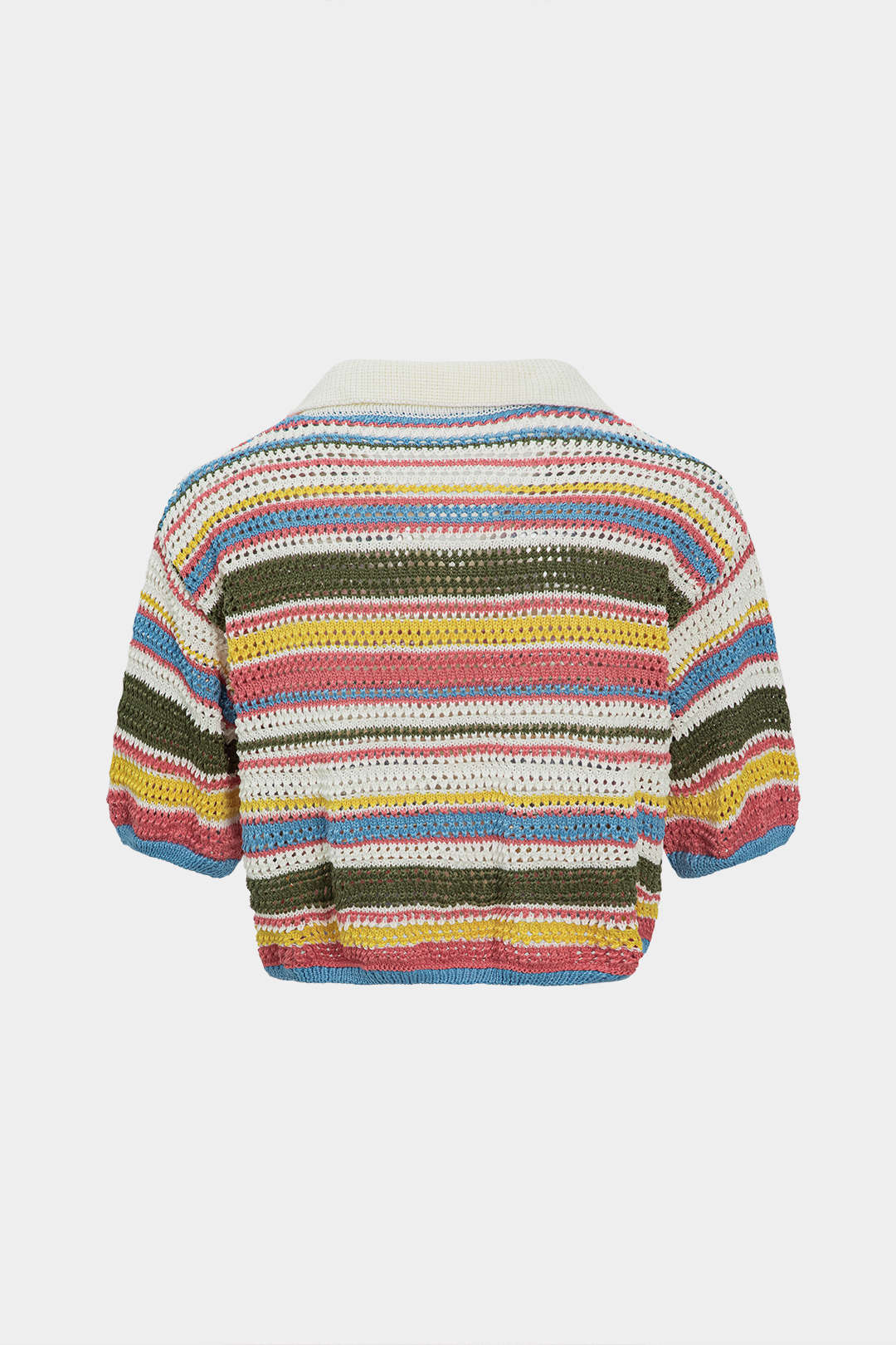 Rainbow Stripe Knit Button Short-Sleeve Top