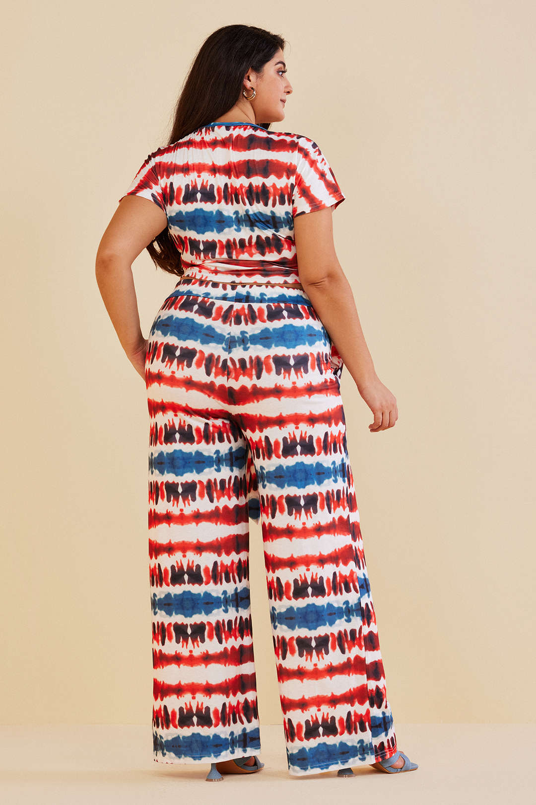 Plus Size Tie Dye Print Tie Knot Pants Set