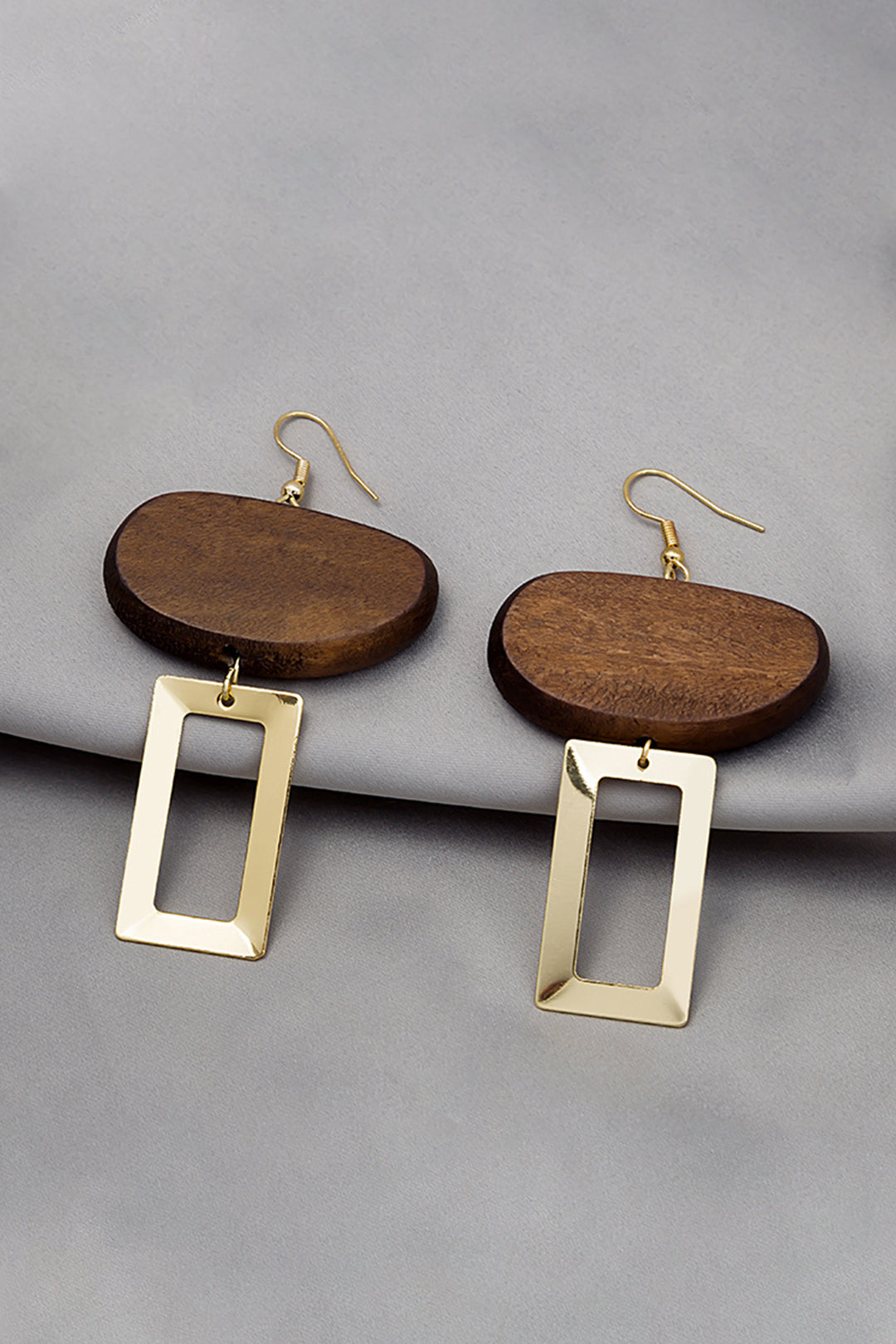 Metallic Wood Geometric Earrings