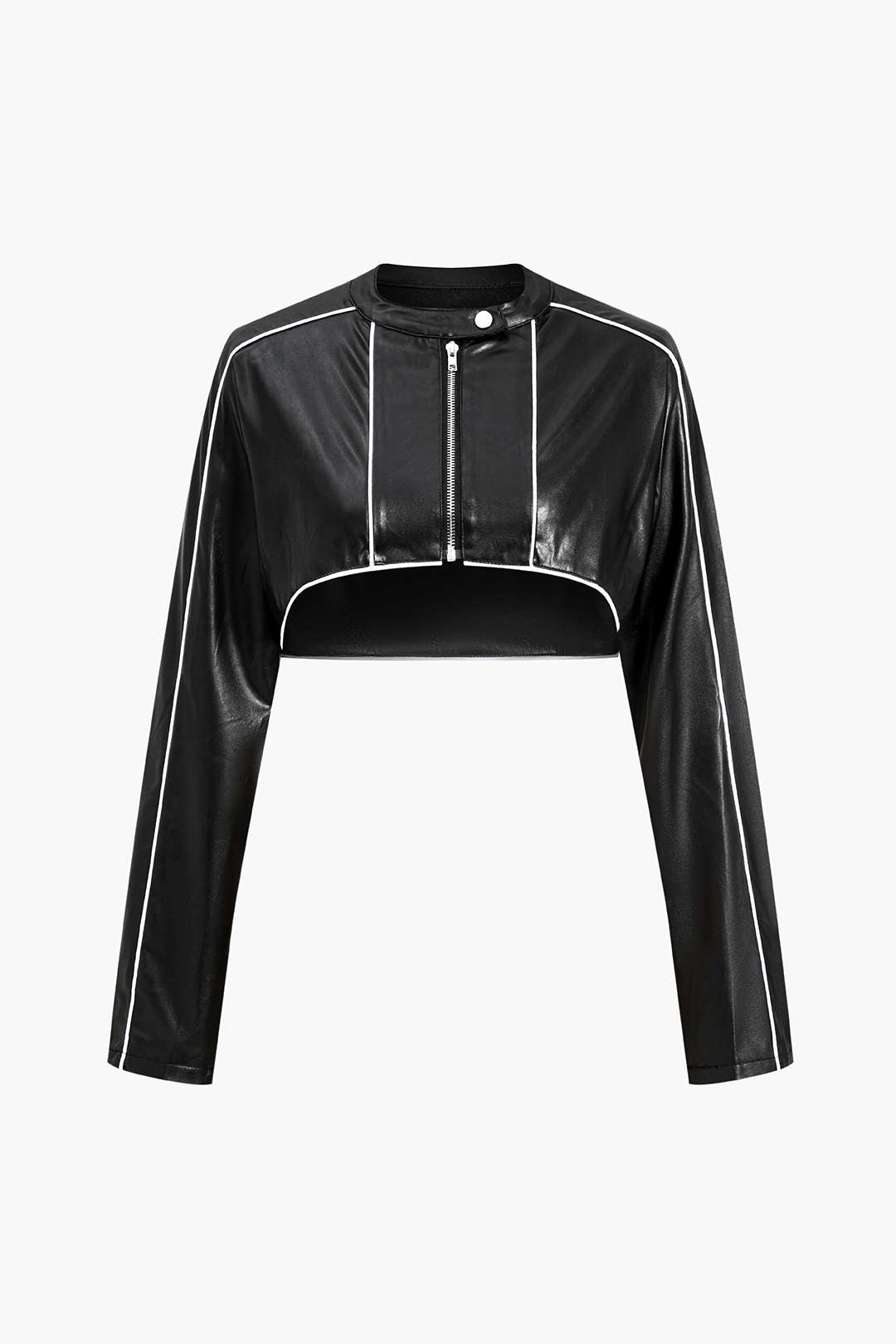 Faux Leather Zipper Detail Contrast Binding Jacket