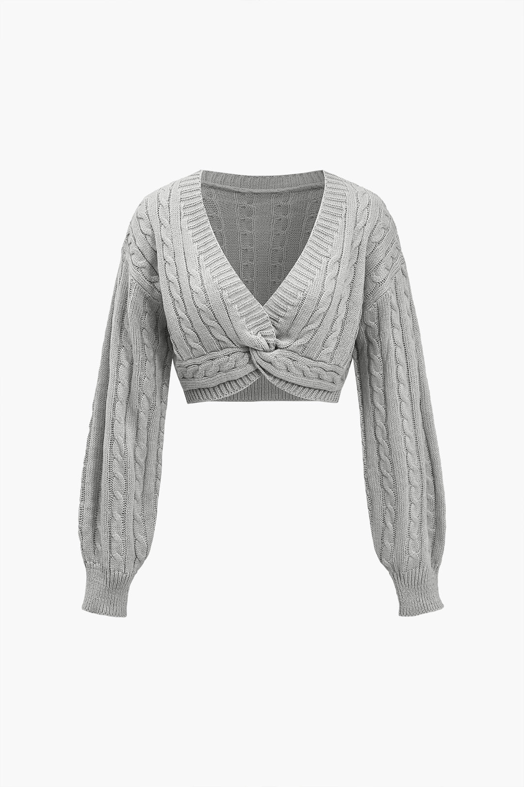 Solid Sweater Twist Knot V-Neck Long-Sleeve Top