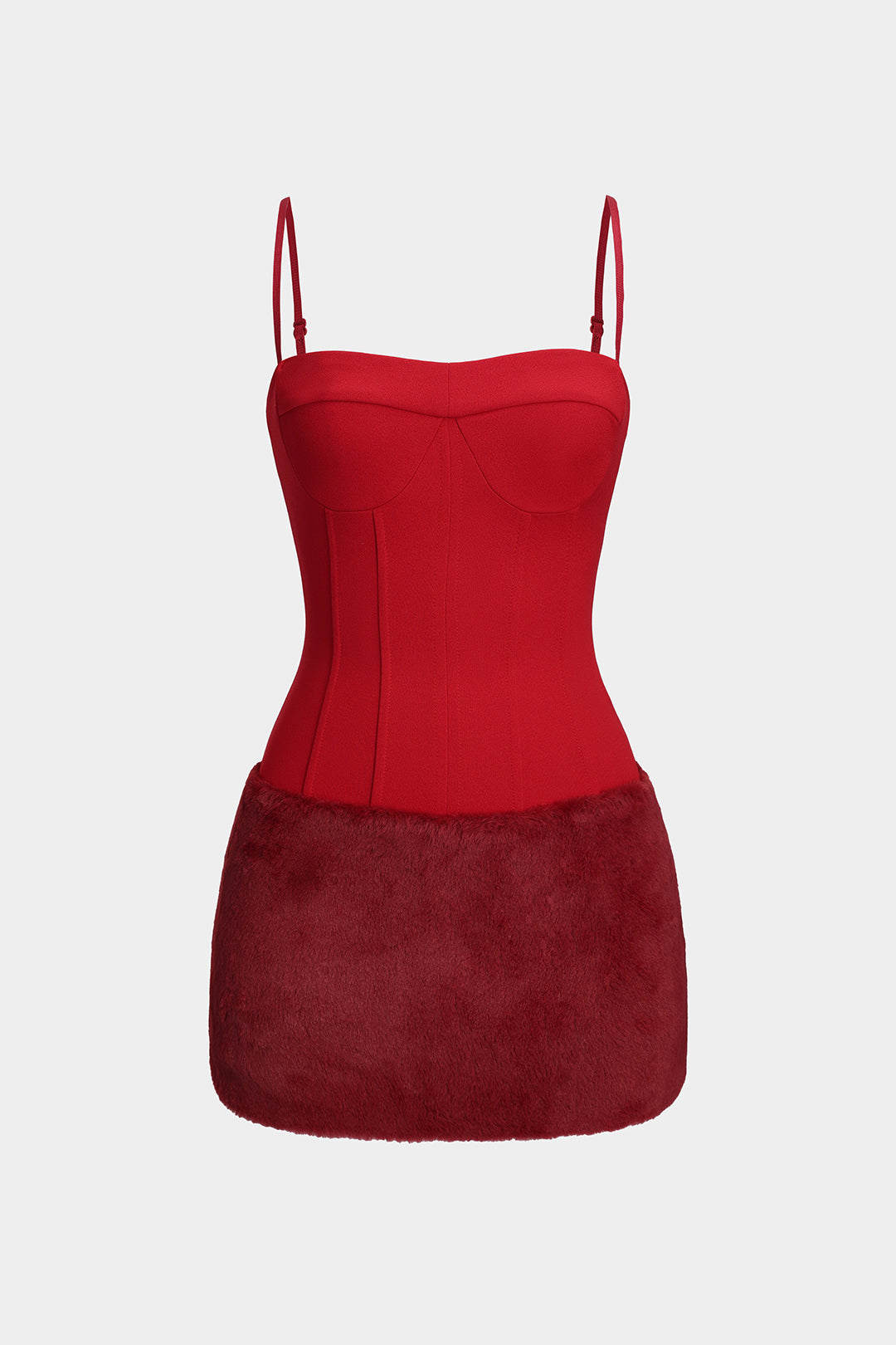 Faux Fur Patchwork Bustier Slip Mini Dress