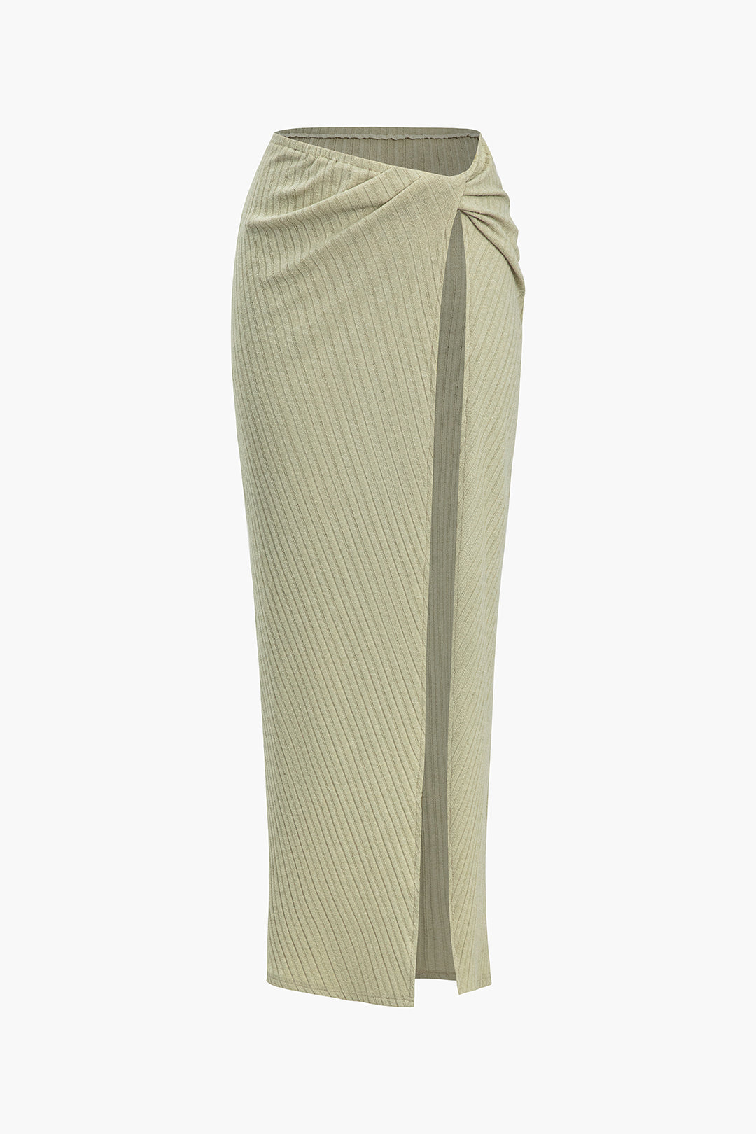 Ribbed V-Neck Bodysuit And High-Slit Midi Skirt Set