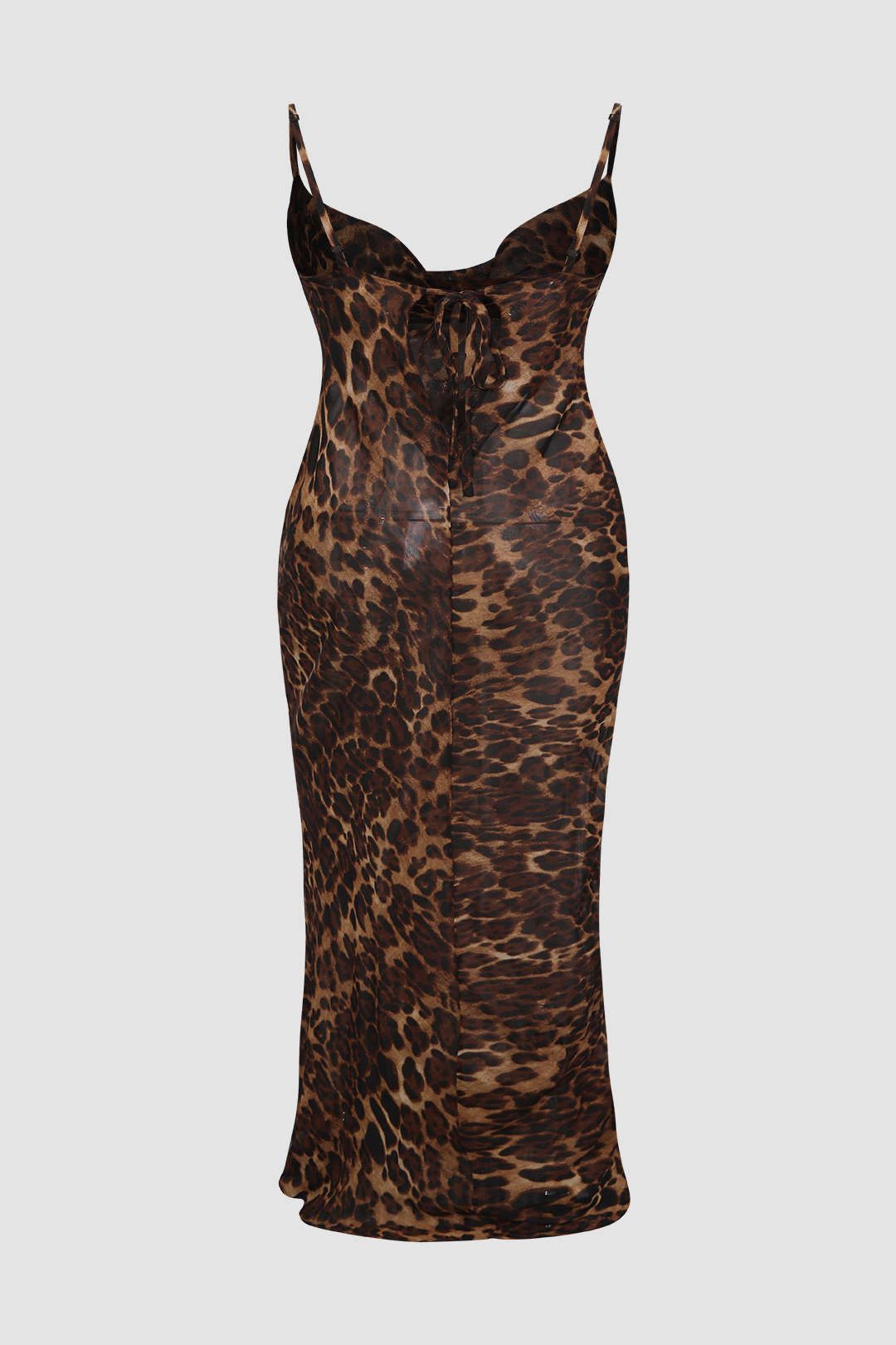 Plus Size Leopard Print Draped Cowl Neck Slip Midi Dress