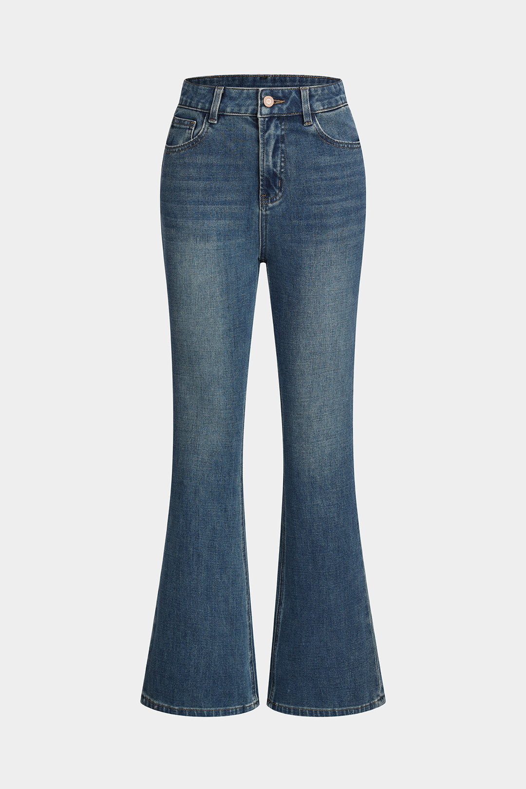 Denim Button Pocket Flared Leg Jeans