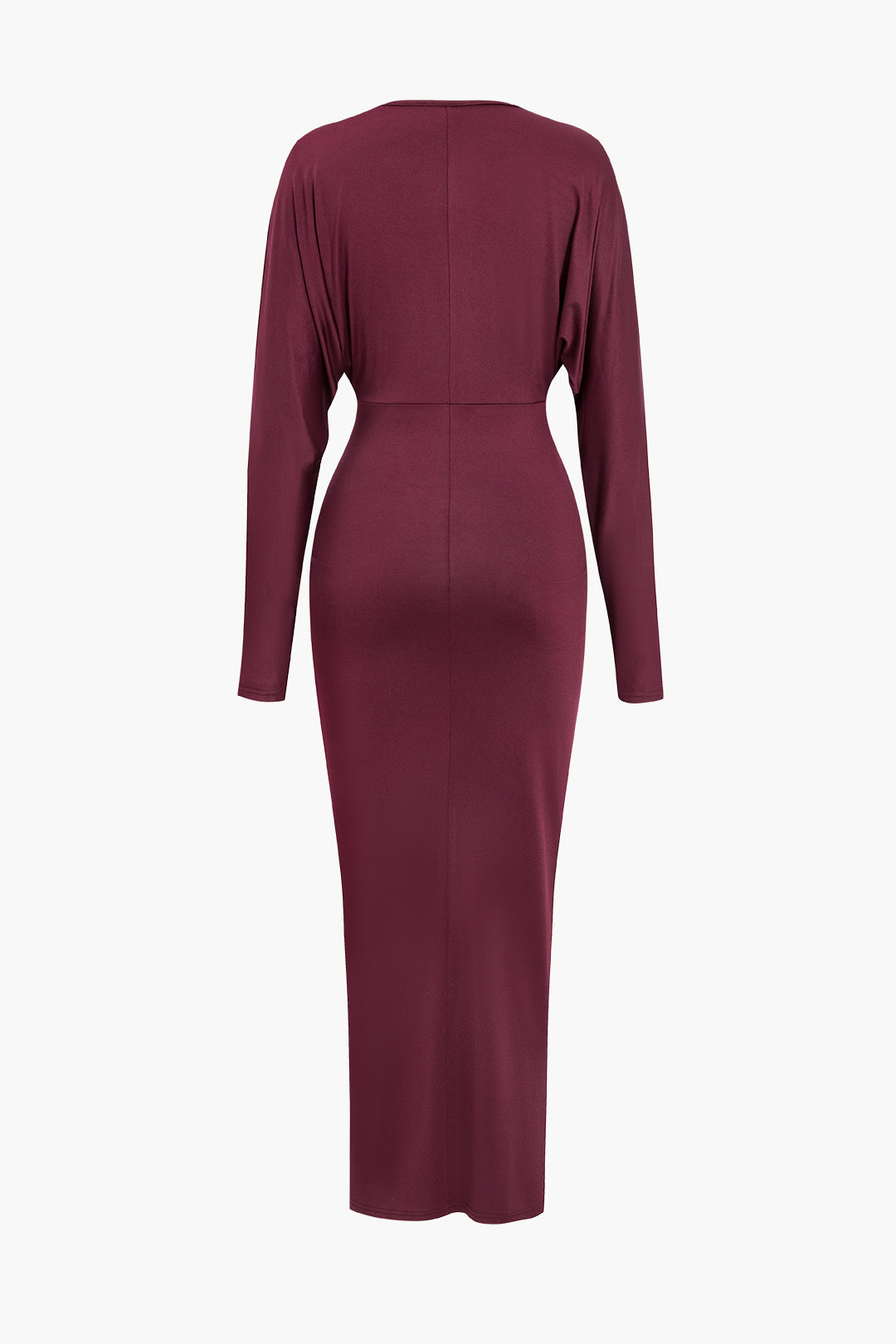 Ruched Long Sleeve V-Neck Maxi Dress