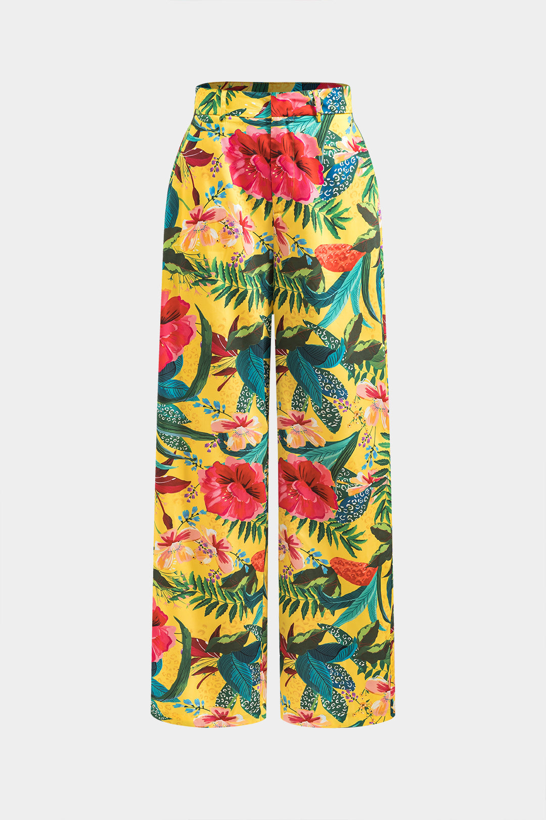 Floral Leaves Print Ruched Twist Knot Tank Top And Pocket Wide Leg Trousers Set