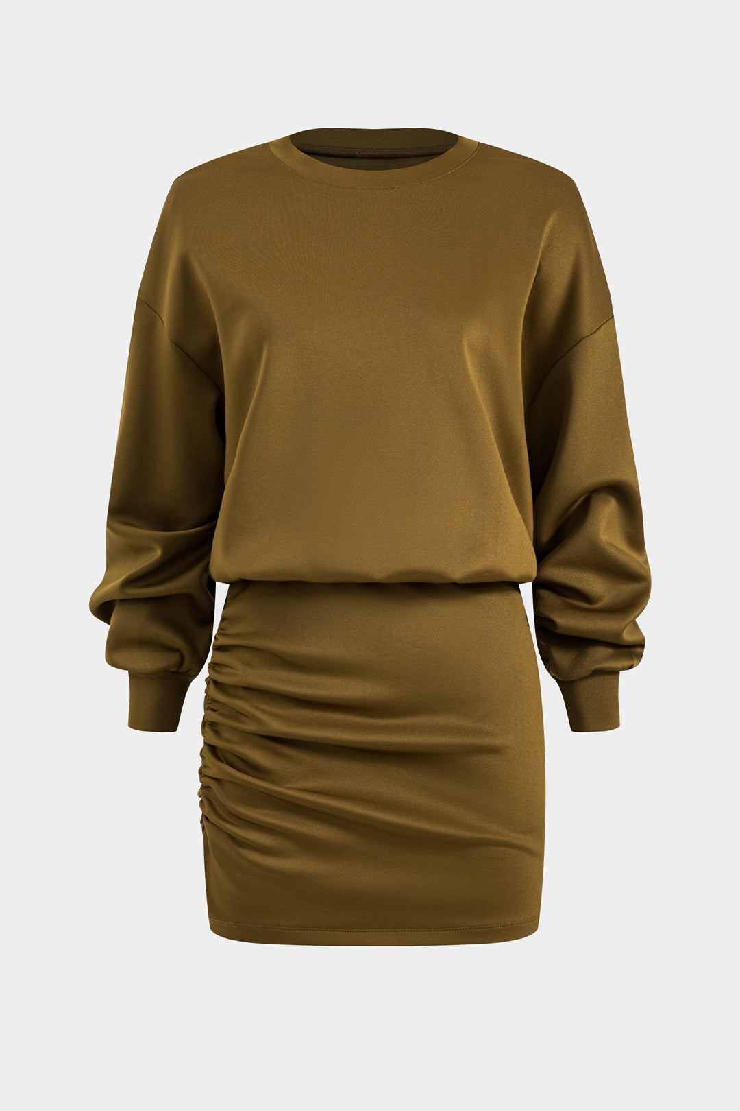 Long Sleeve Ruched Round Neck Mini Dress