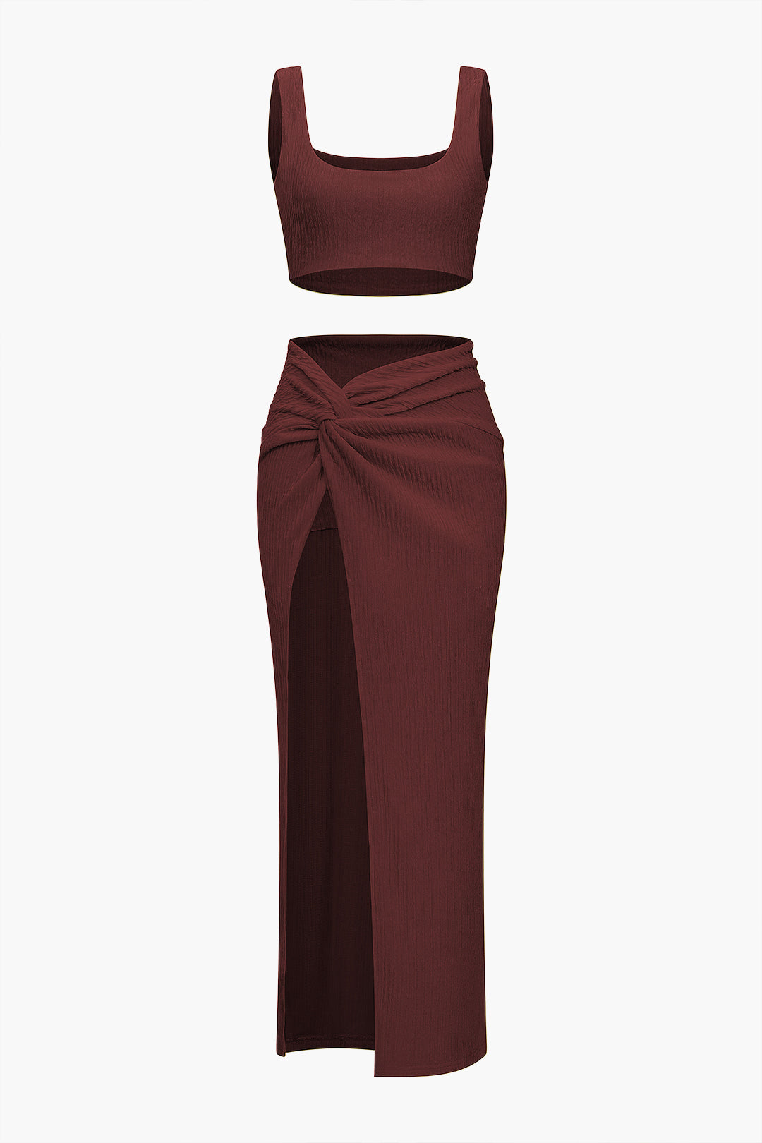 Solid Crop Tank Top And Slit Twist Knot Skirt Set