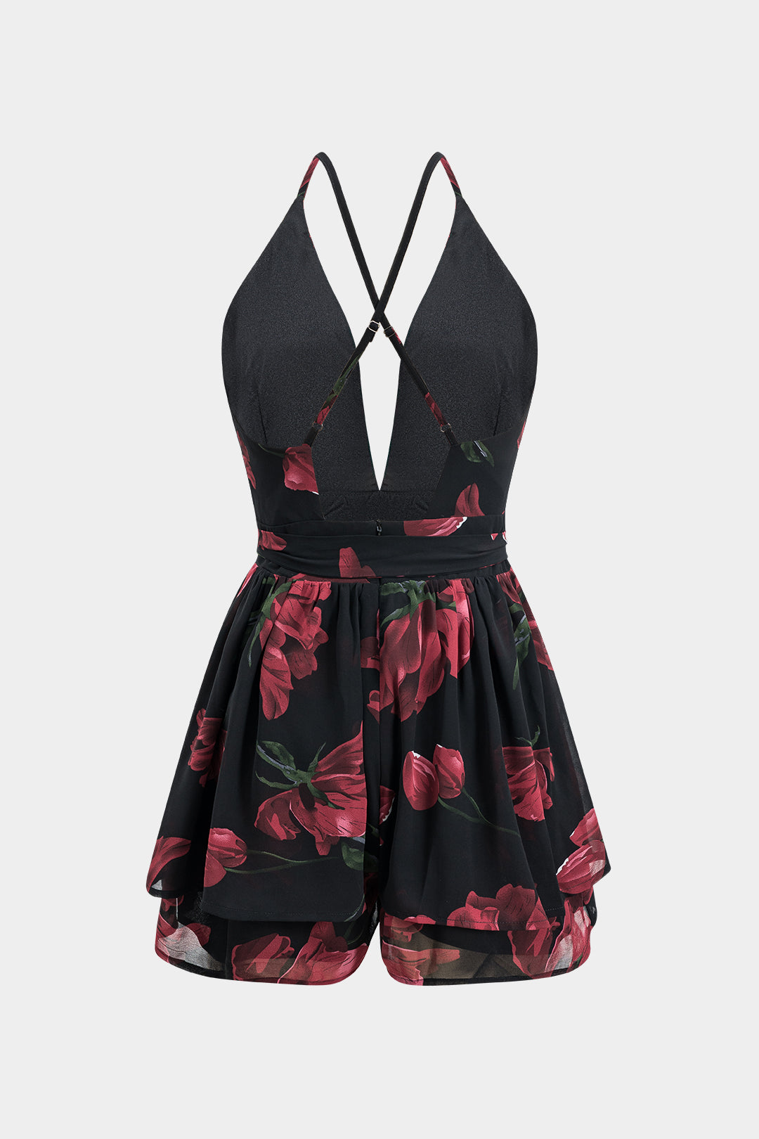 Floral Print Ruched Tie Knot Zipper Slip Mini Dress