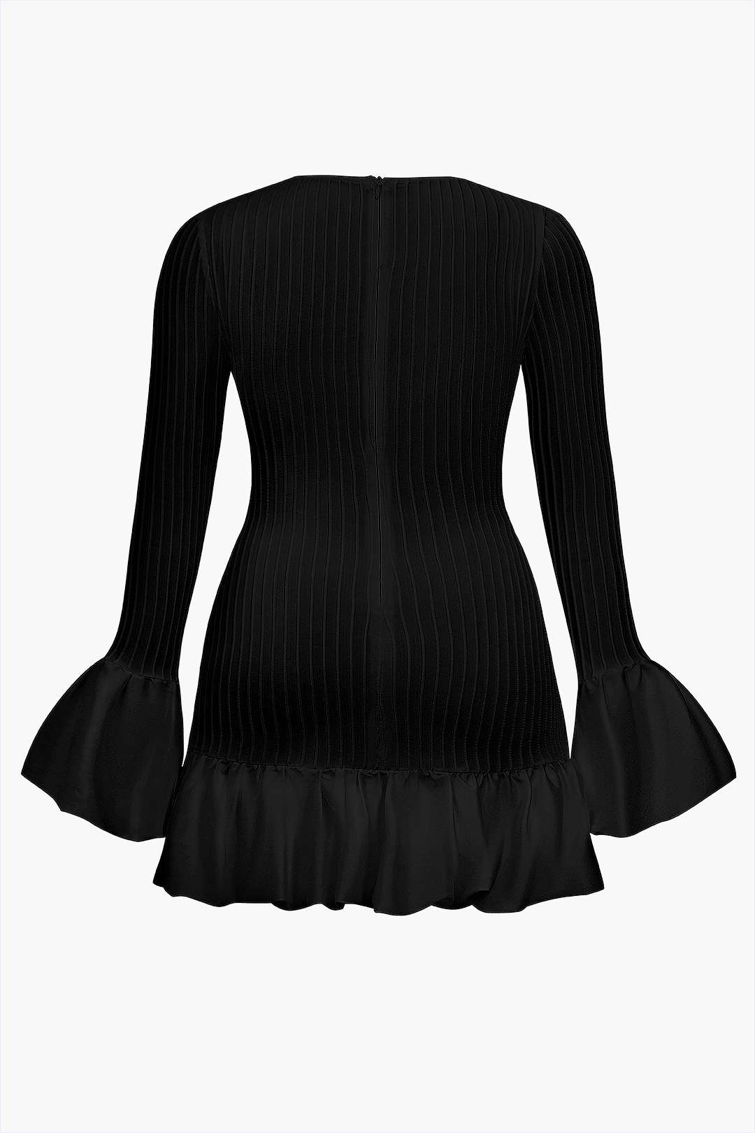 Plus Size Bell Sleeve Ruffle Hem Ribbed Dress