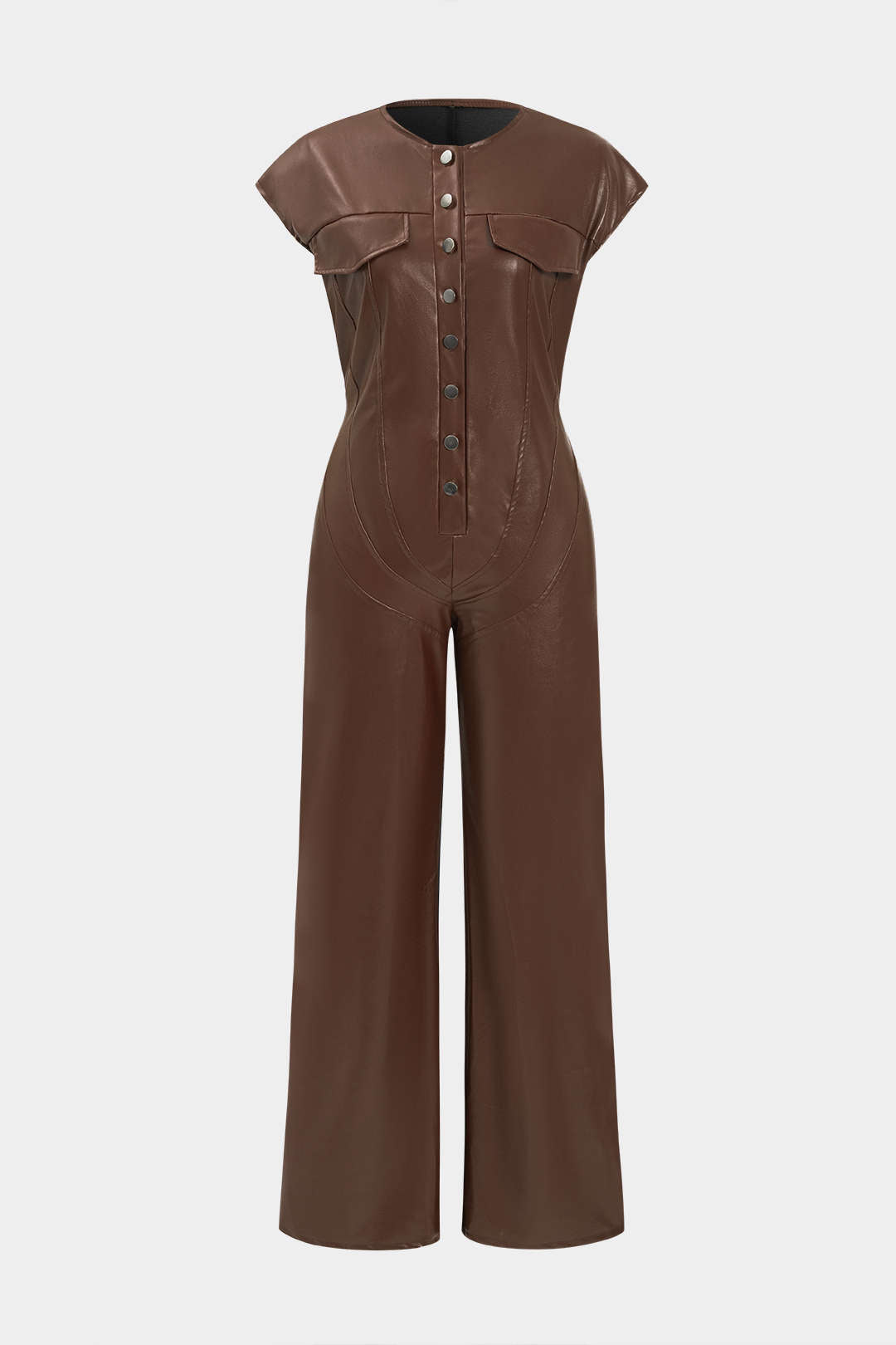 Faux Leather Button Jumpsuit