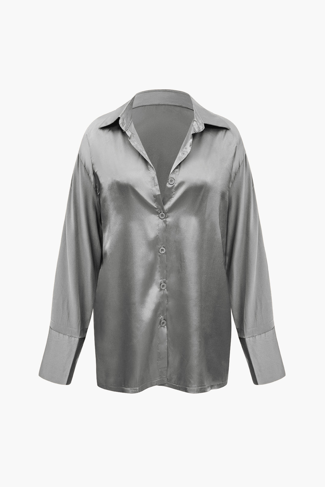 Satin Button Up Long Sleeve Shirt And Pants Set