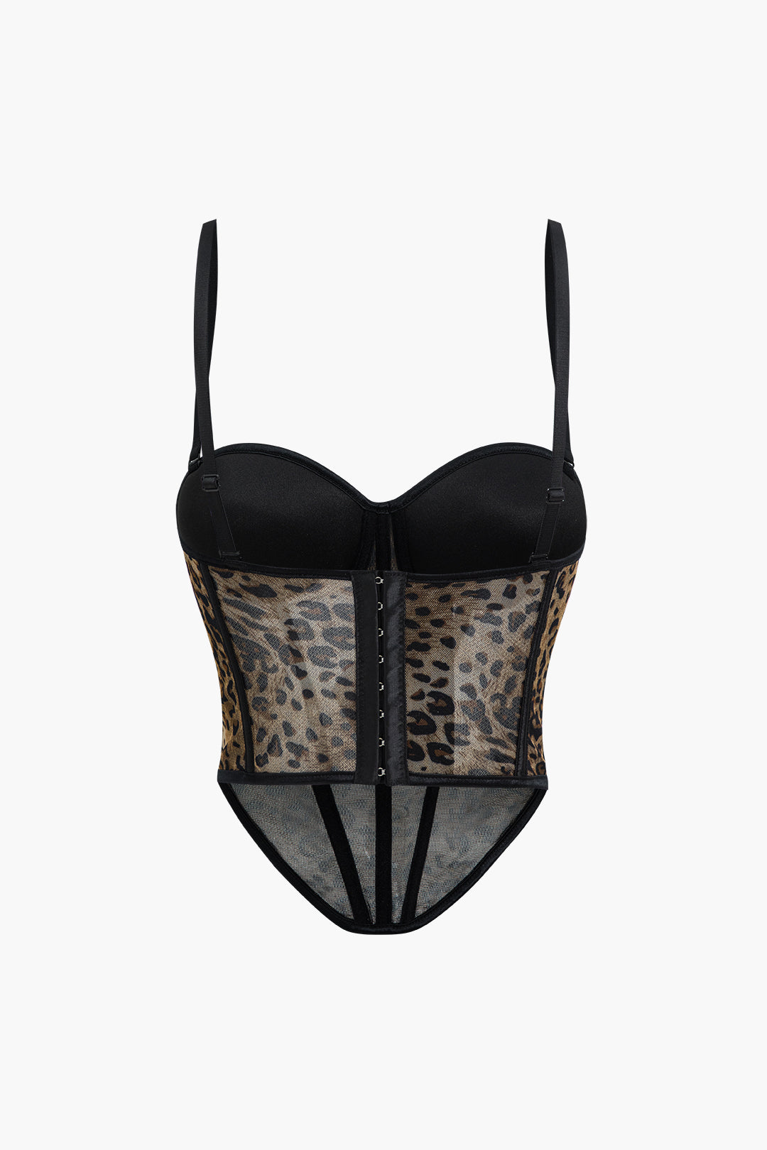 Leopard Print Mesh Sheer Corset Cami Top