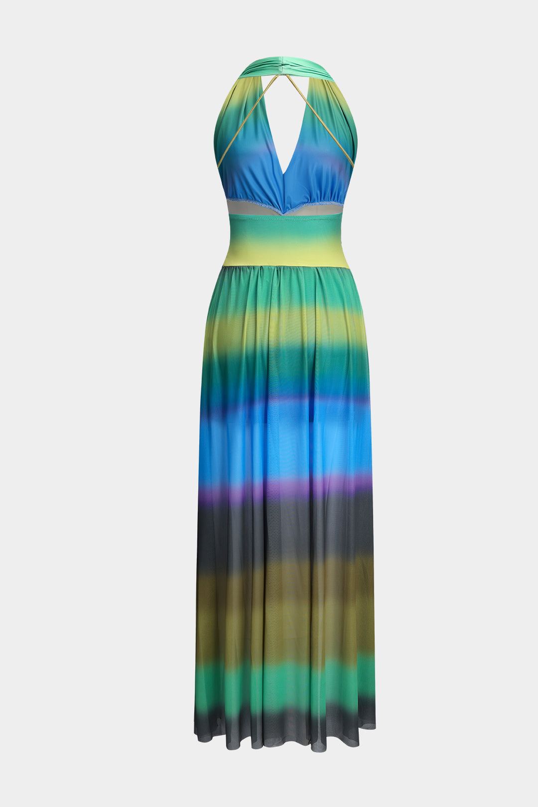 Ombre Print Ruched Backless  Midi Dress