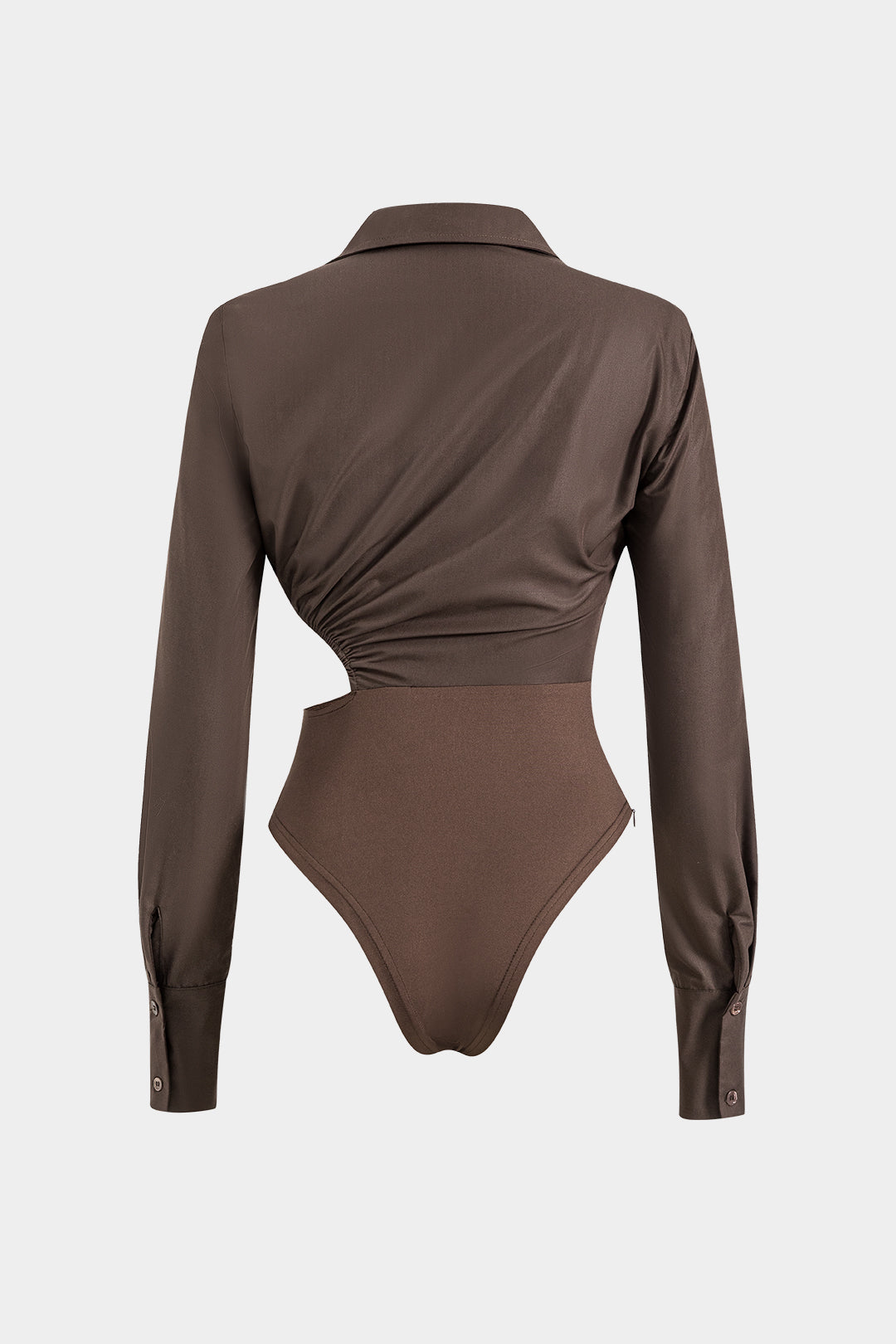 Asymmetry Patchwork Ruched Cut Out Long Sleeve Bodysuit