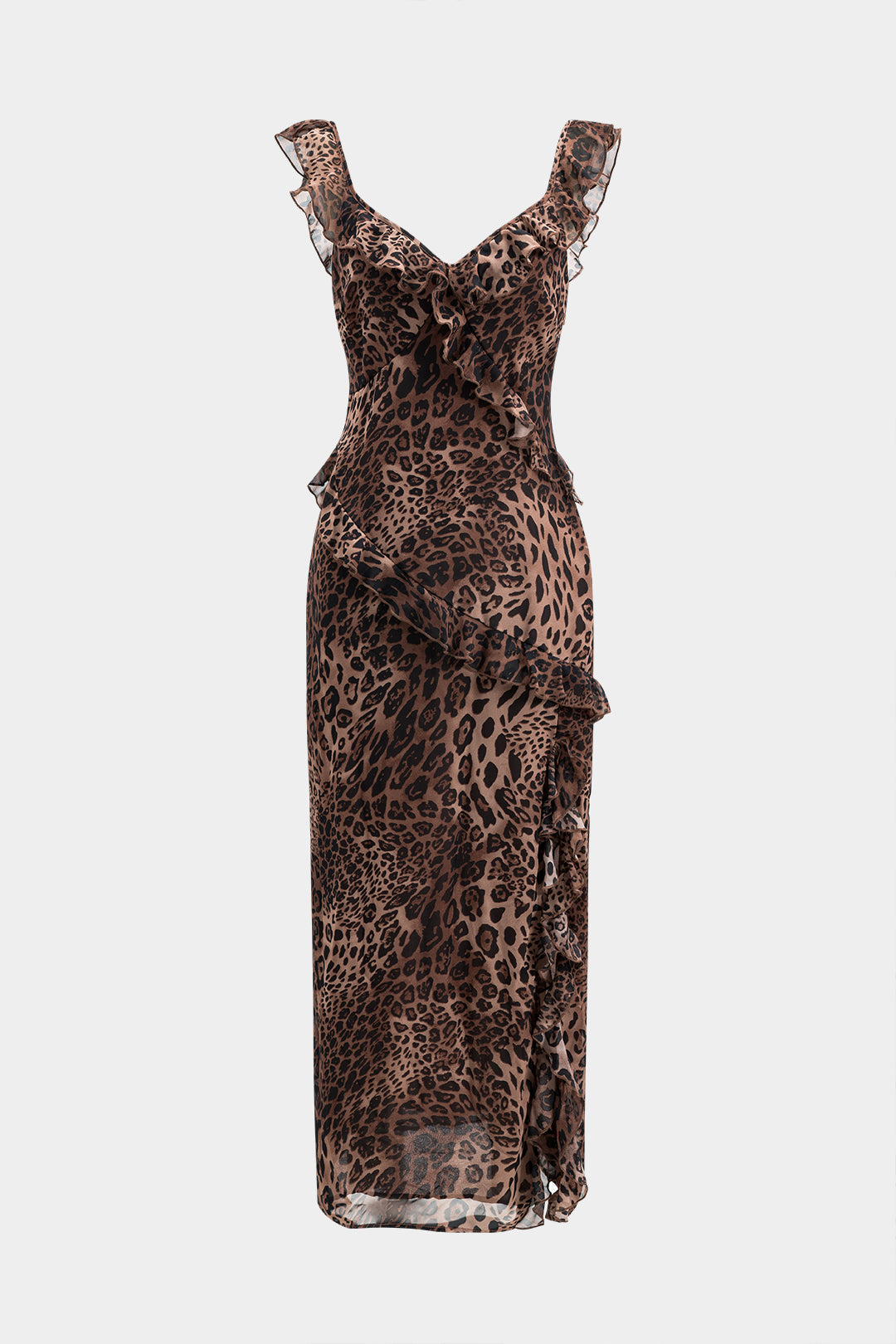 Leopard Print Ruffle Sleeveless Maxi Dress