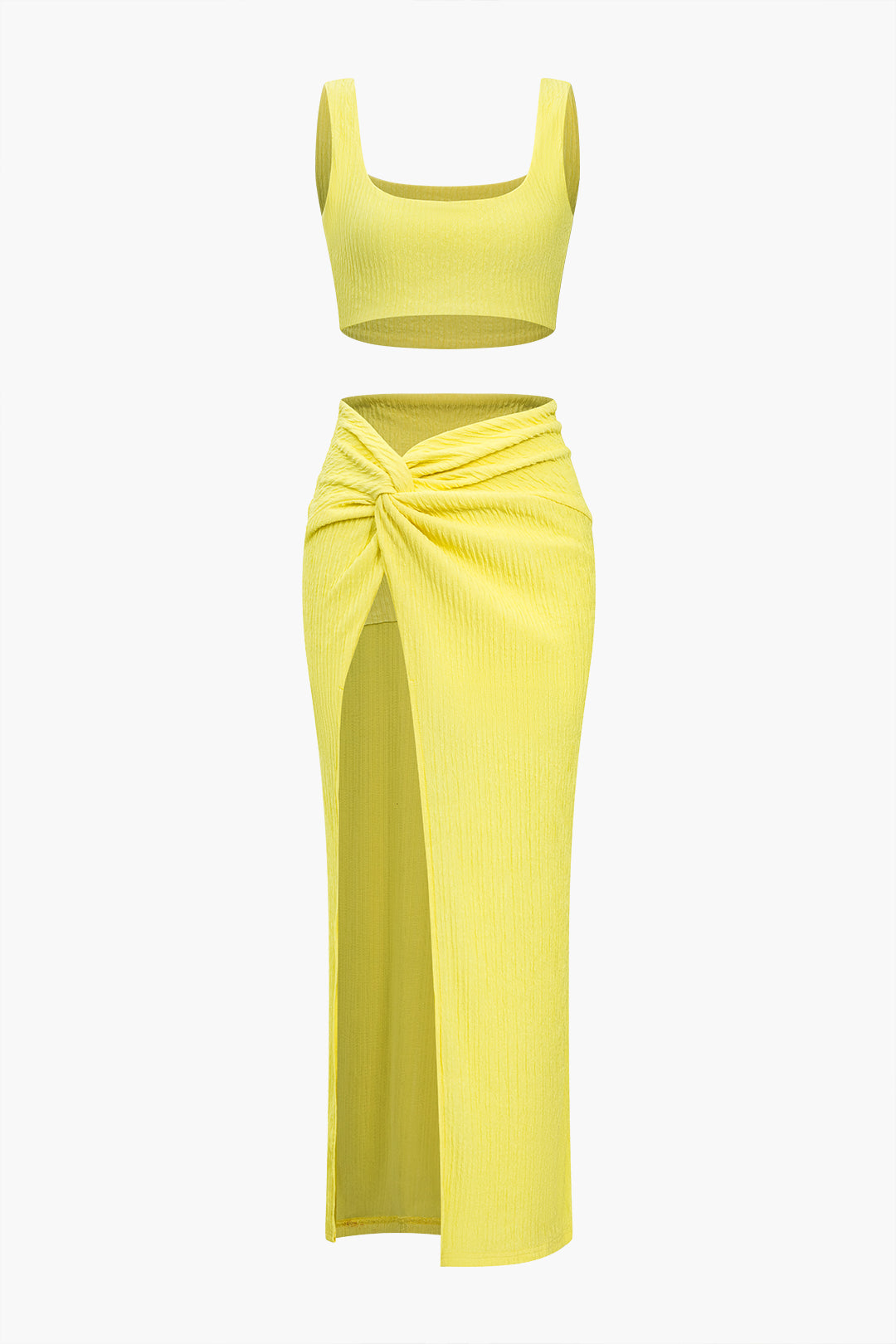 Solid Crop Tank Top And Slit Twist Knot Skirt Set