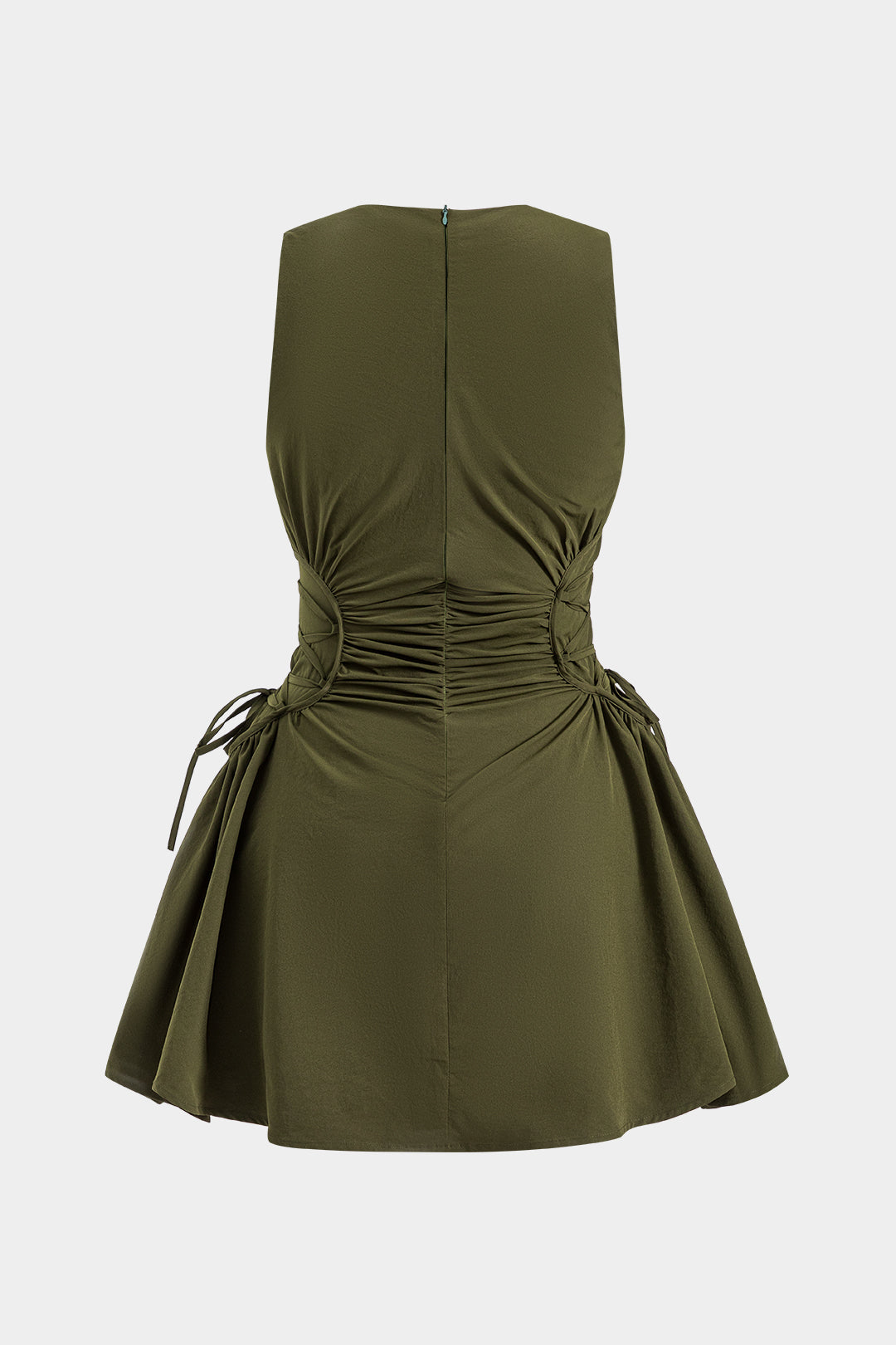 Ruched Strappy Zipper Sleeveless Mini Dress