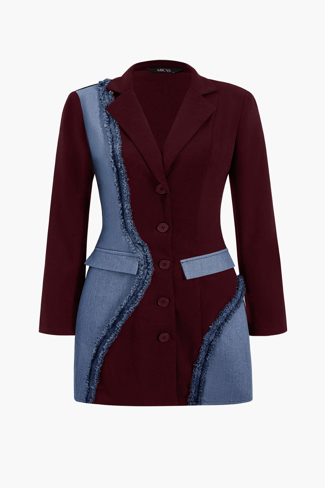 Plus Size Denim Notched Lapel Button Patchwork Blazer Mini Dress