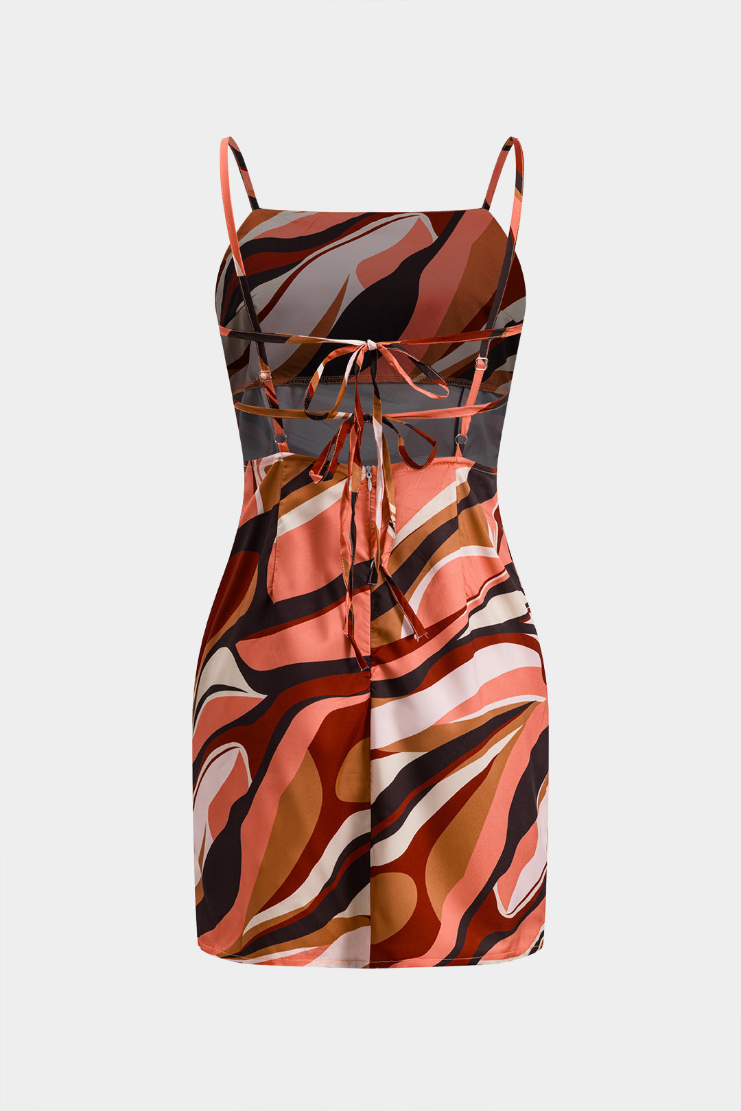 Abstract Print Tie Back Zipper Slip Mini Dress