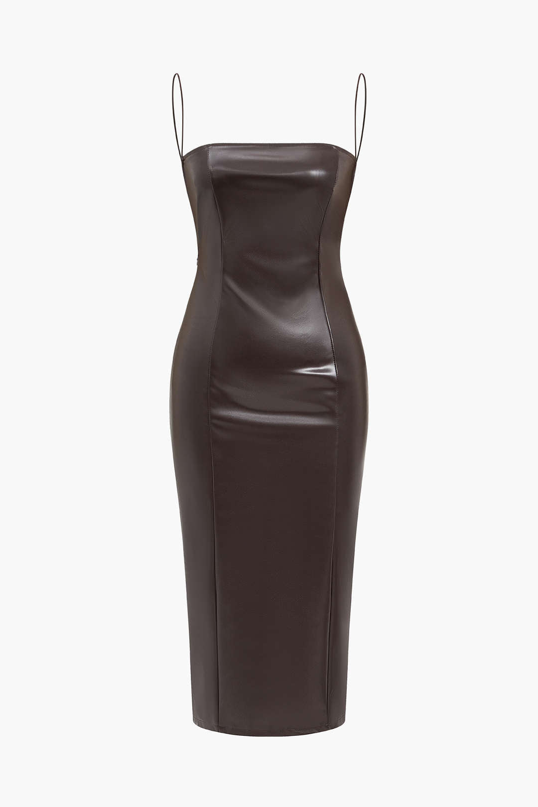 Faux Leather Low Back Slit Midi Dress