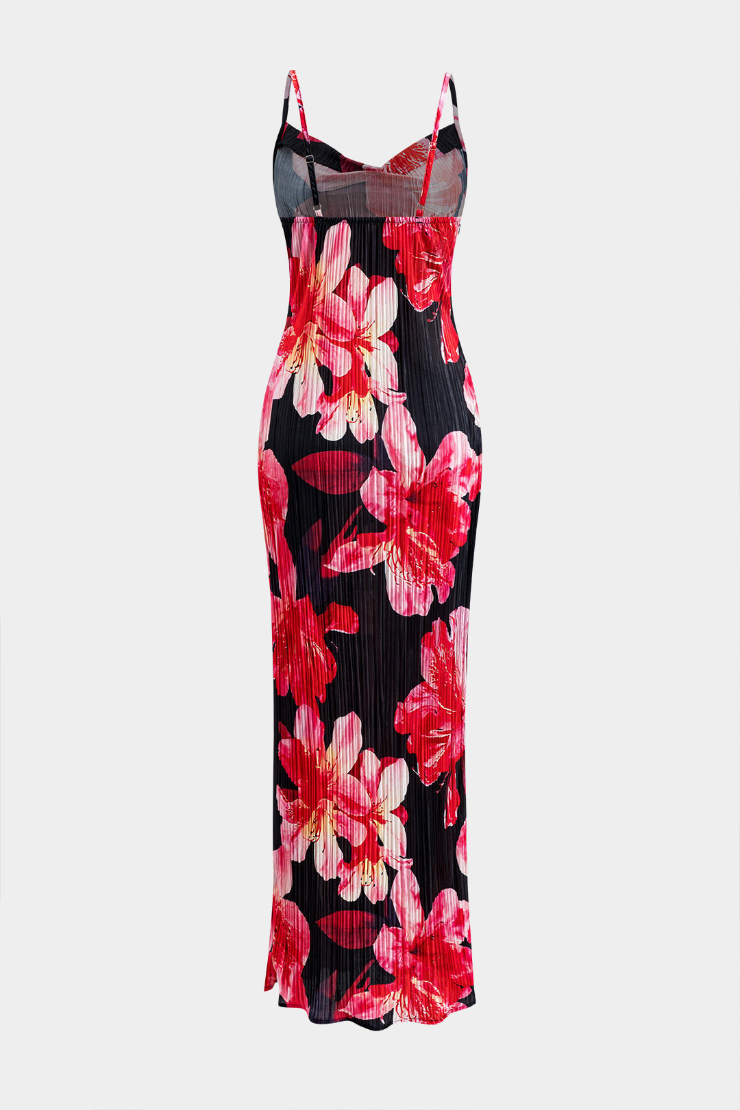 Floral Print Satin Pleated Slip Maxi Dress