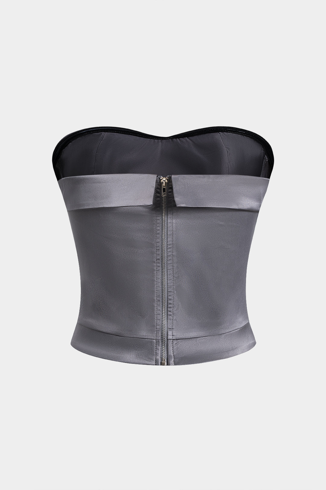 Contrast Satin Ruched Patchwork Zipper Corset Tube Top