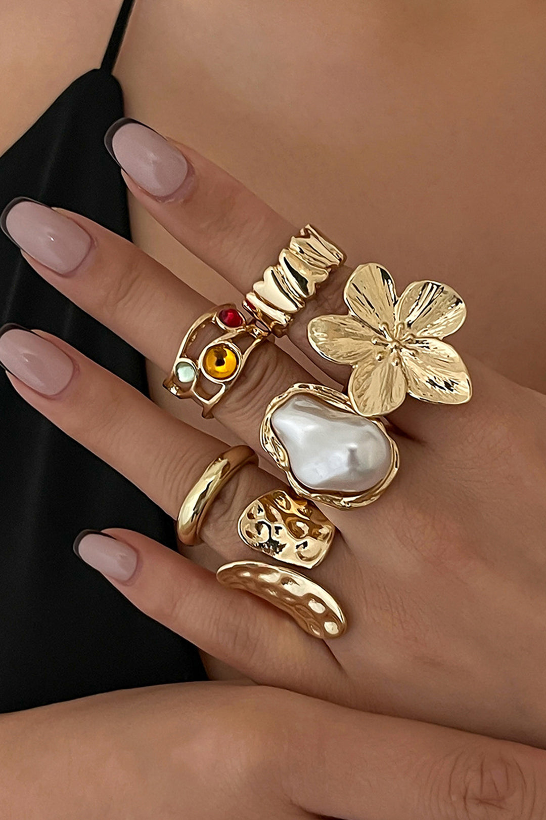 Pearl Liquid Flower Lava Open Shape Ring