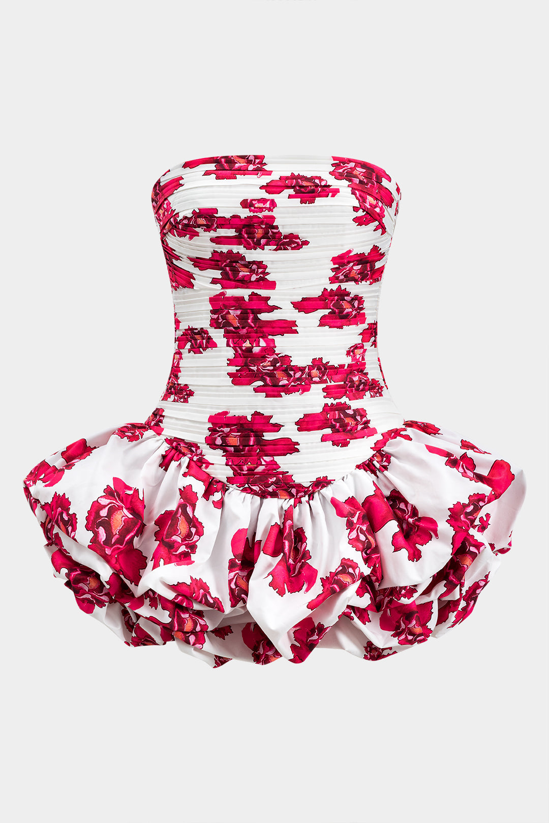 Floral Pattern Ruched Zipper Strapless Mini Dress