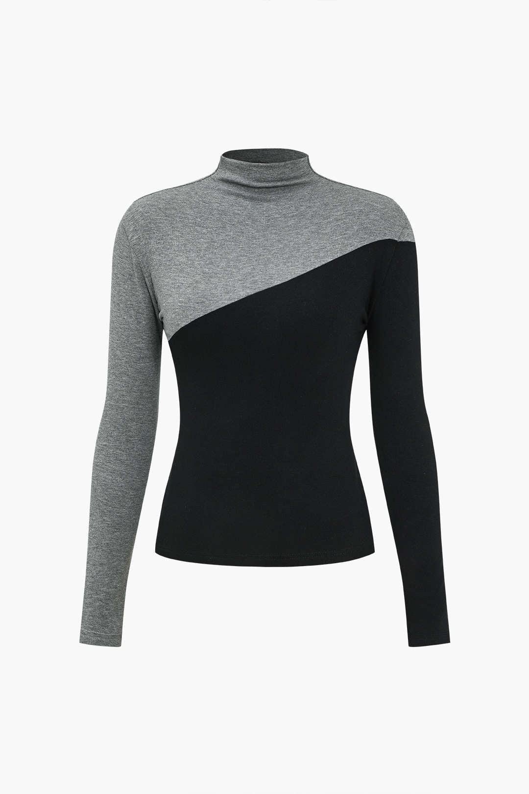 Contrast Mock Neck Long-Sleeve Top