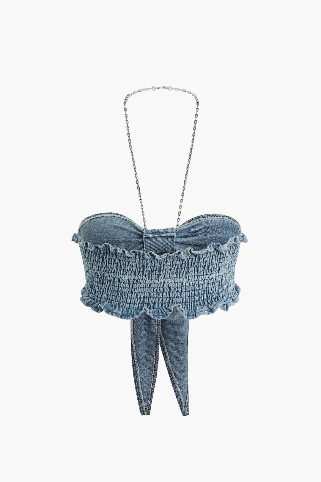 Chain Strap Halter Denim Bow Cami Top