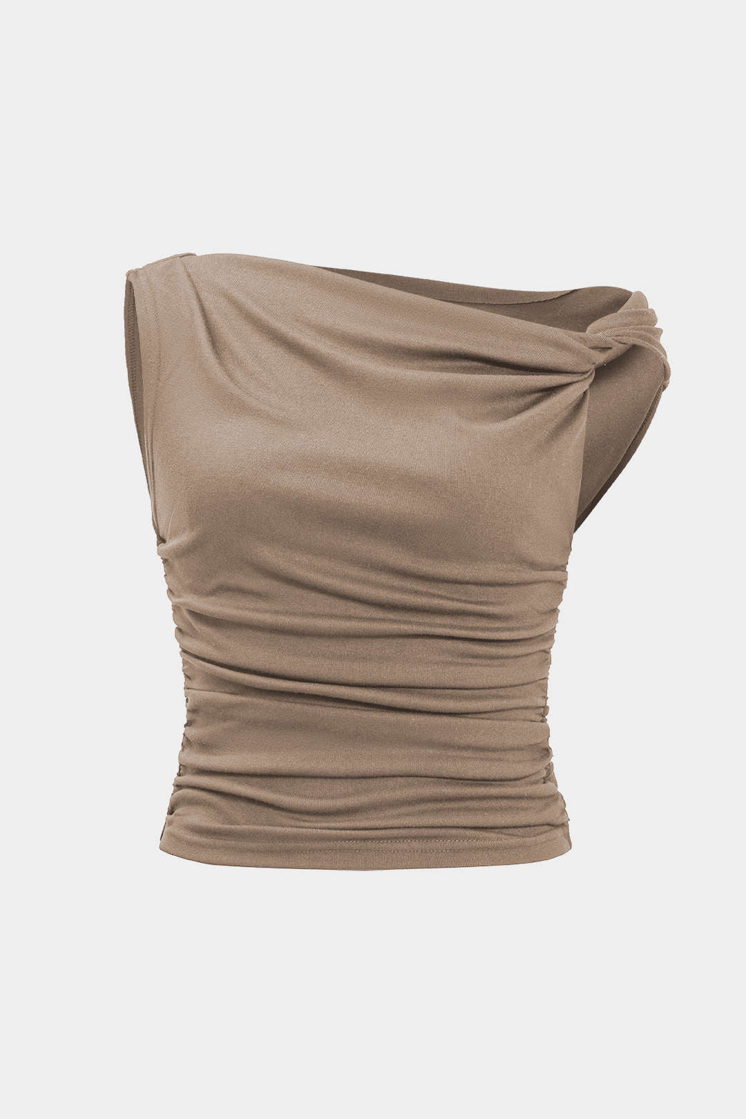 Ruched Knot One-Shoulder Sleeveless Top