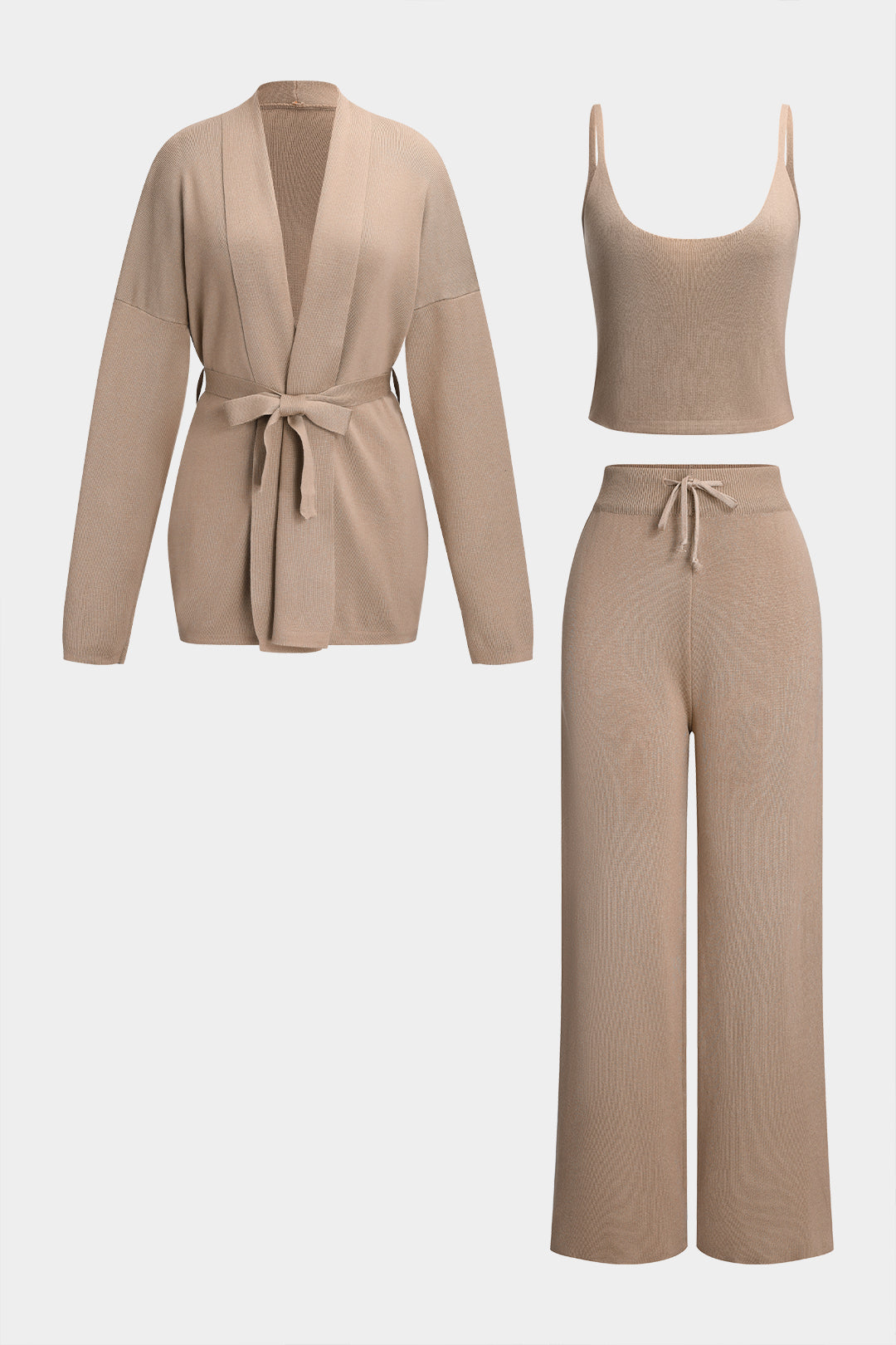 Solid Cami Top And Cardigan And Pants Set