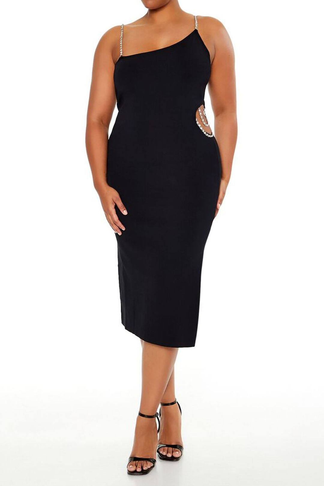 Plus Size Rhinestone Cut Out Backless Slip Midi Dress