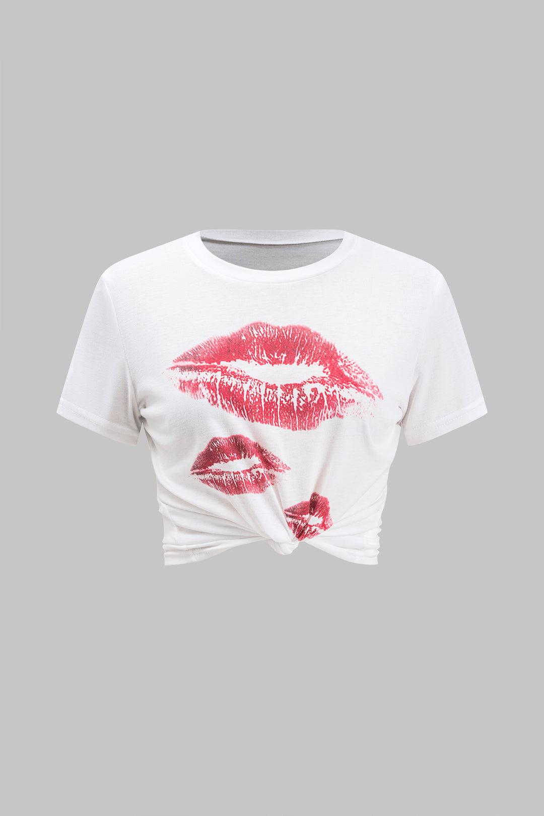 Lip Print Round Neck Short Sleeve T-Shirt