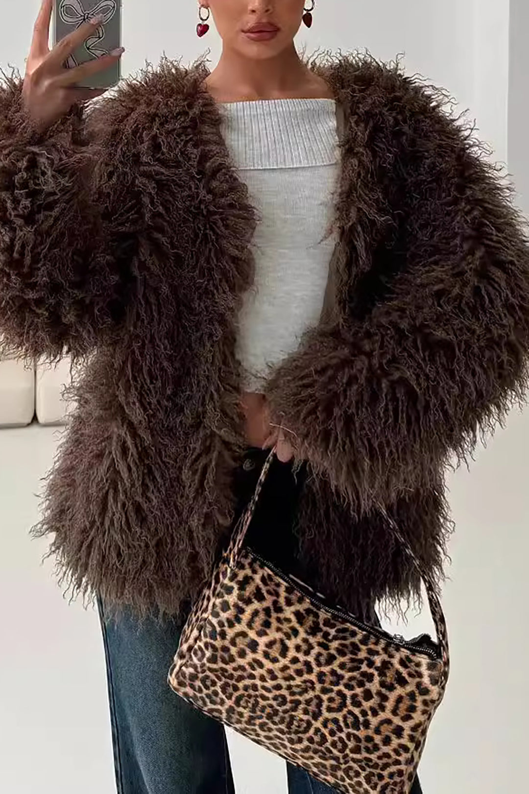 Solid Faux Fur Fringe Coat