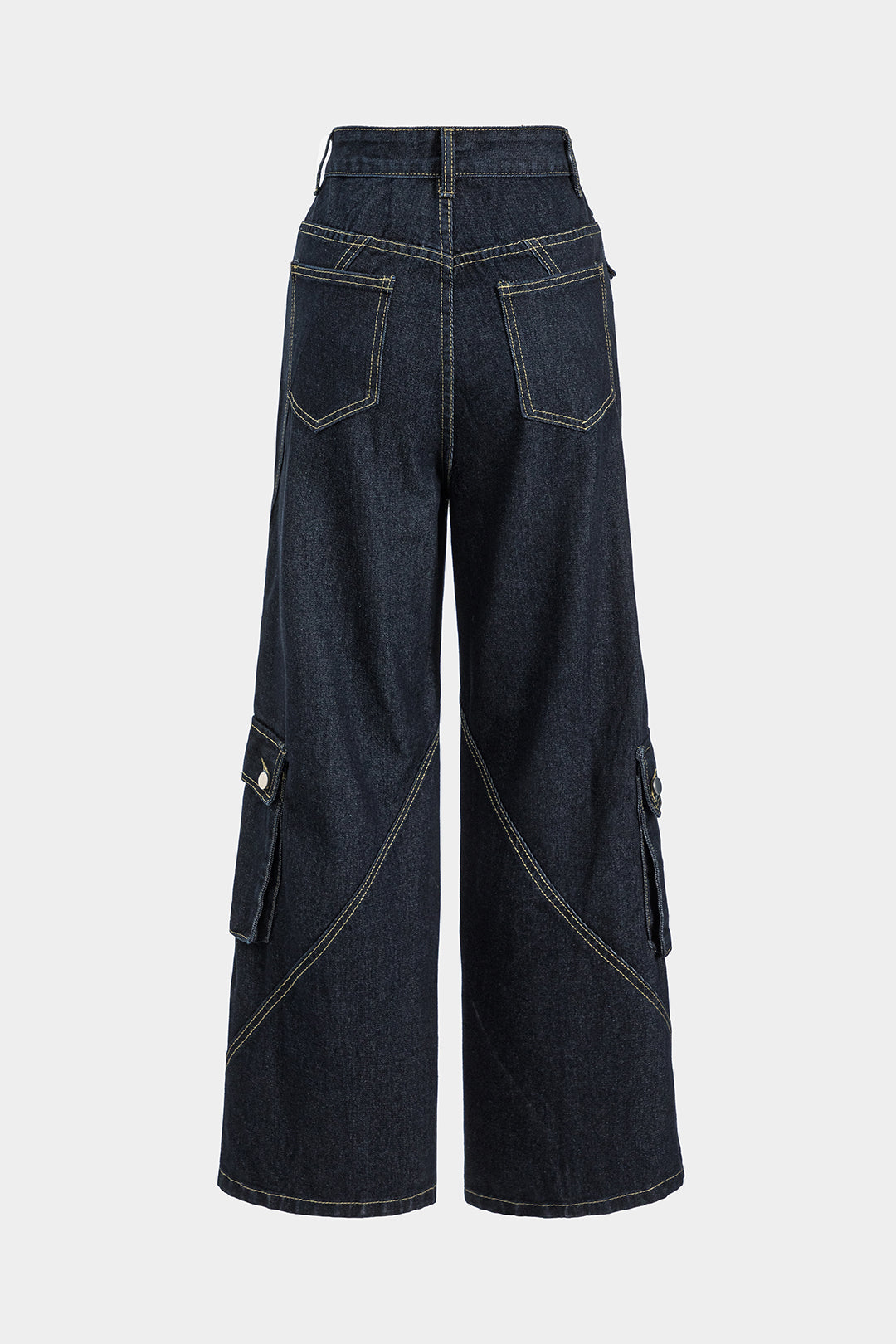 Denim Pocket Button Wide Leg Cargo Jeans