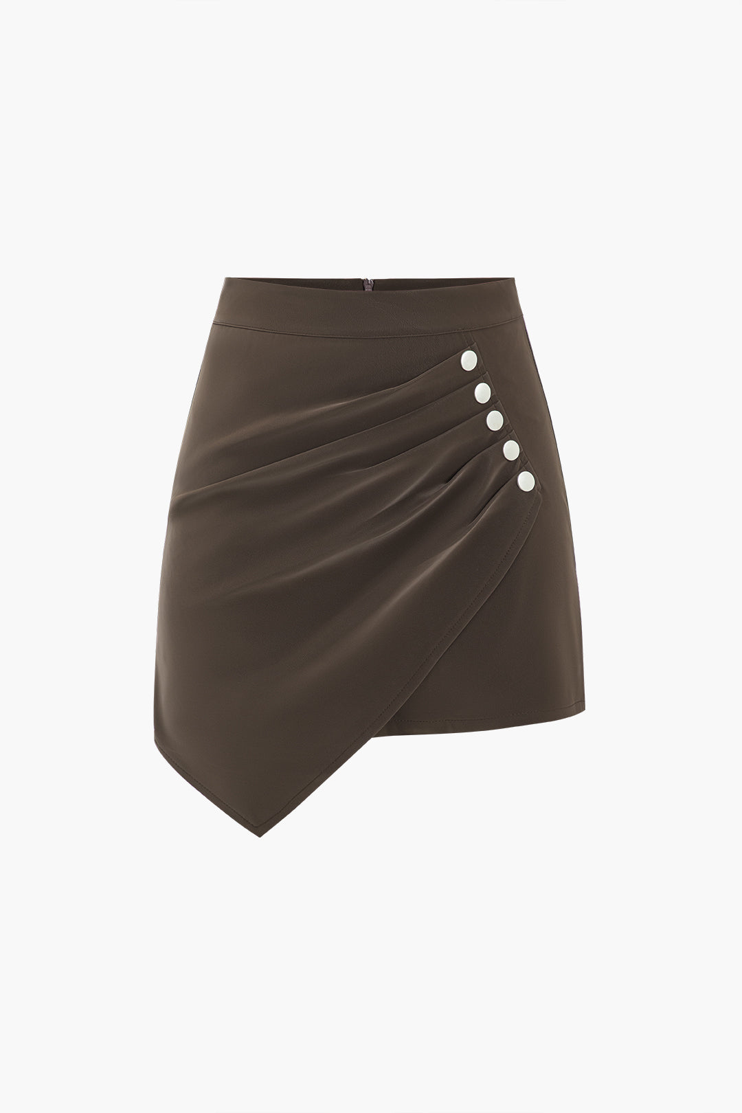 Faux Leather Asymmetrical Button Ruched Skirt