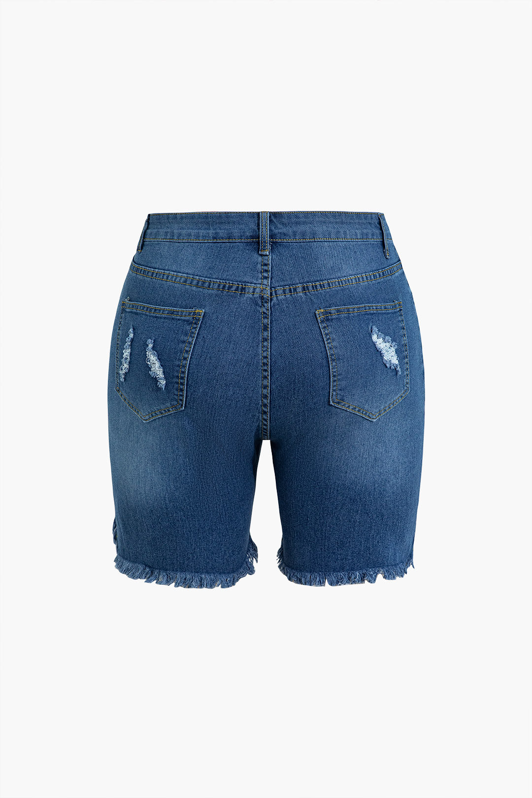 Plus Size Solid Denim Fringe Ripped Short