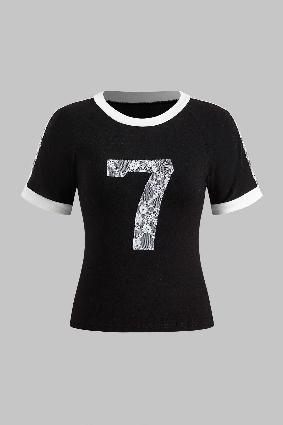 Number 7 Lace Patchwork Short Sleeve T-Shirt