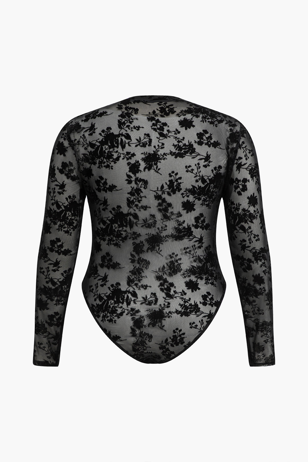 Plus Size Floral Mesh Long Sleeve Bodysuit