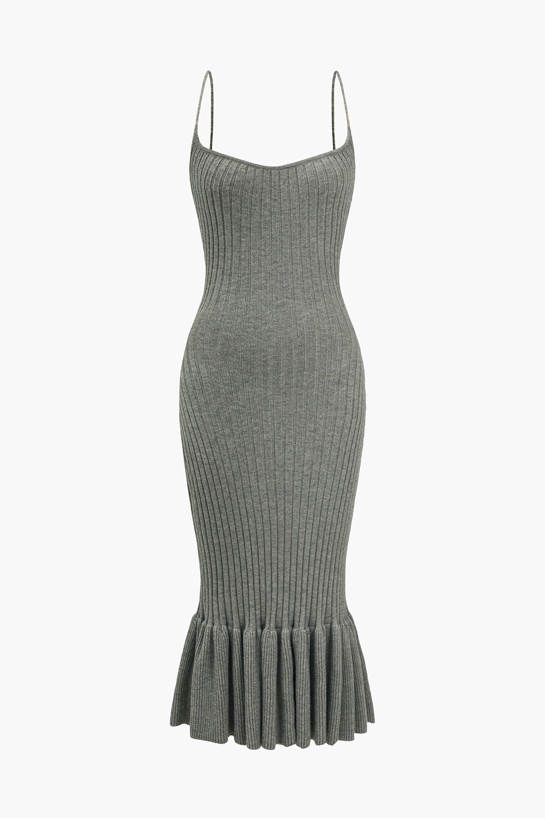 Solid Knit Ruffle Slip Dress