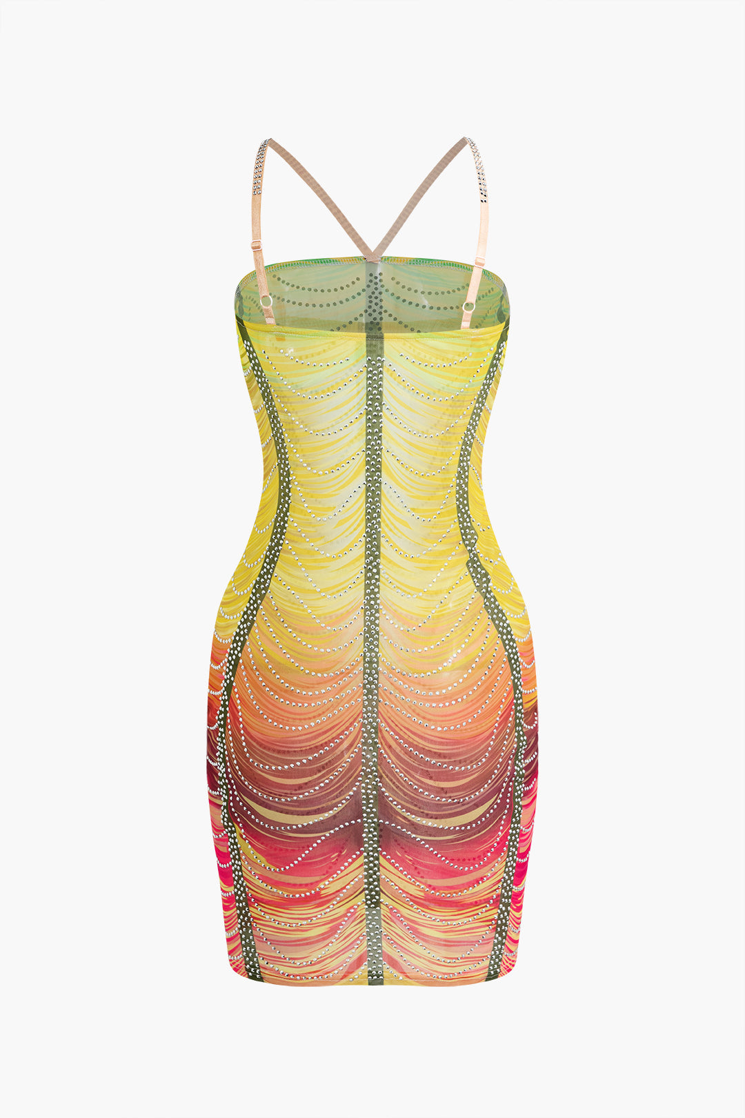 Rainbow Striped Rhinestone Bodycon Mini Dress