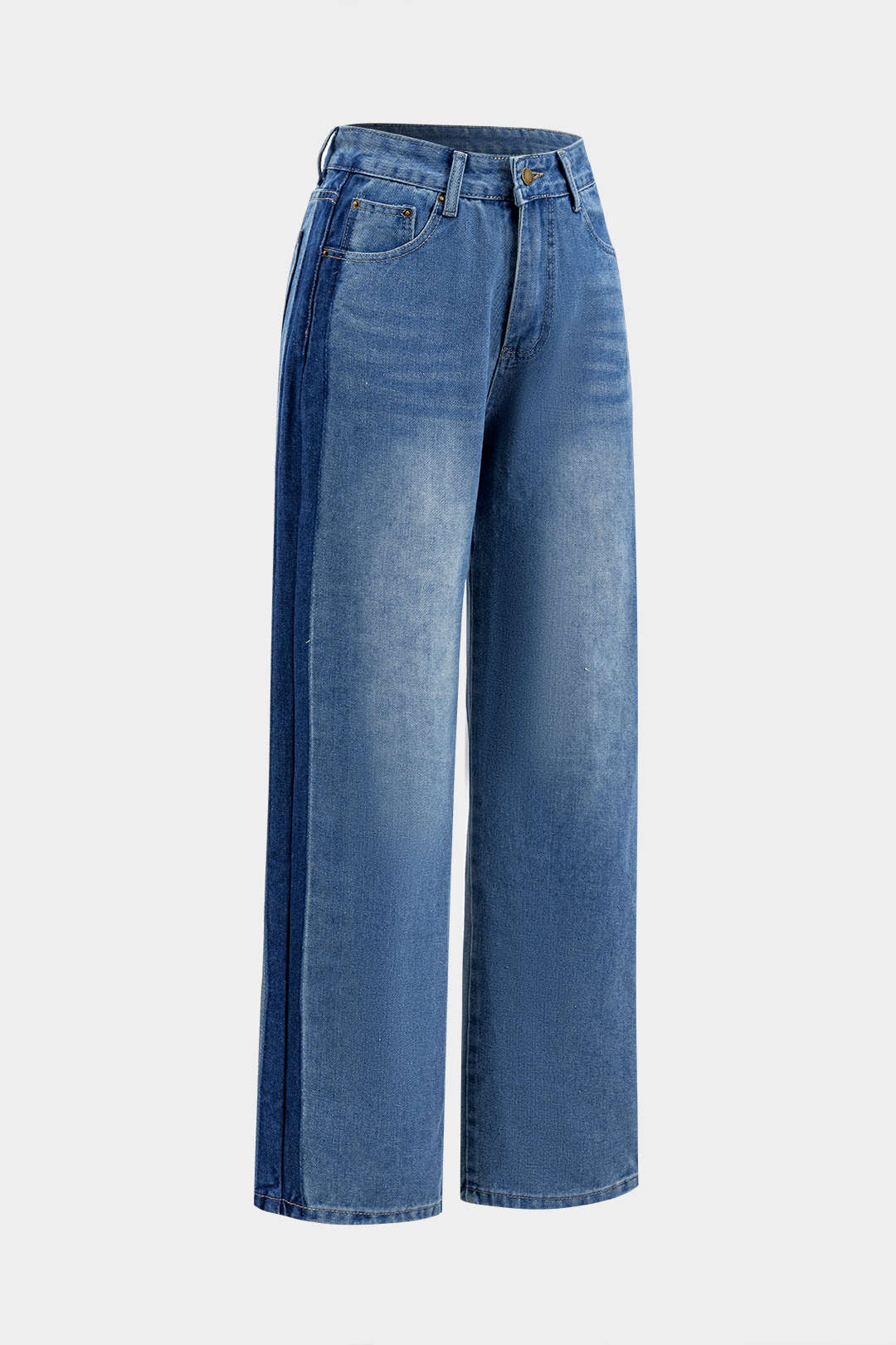 Denim Button Pocket Wide Leg Jeans