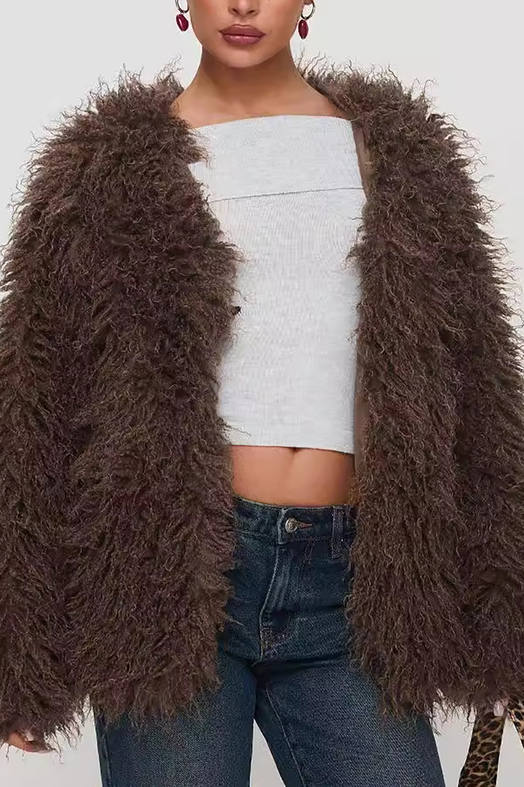 Solid Faux Fur Fringe Coat